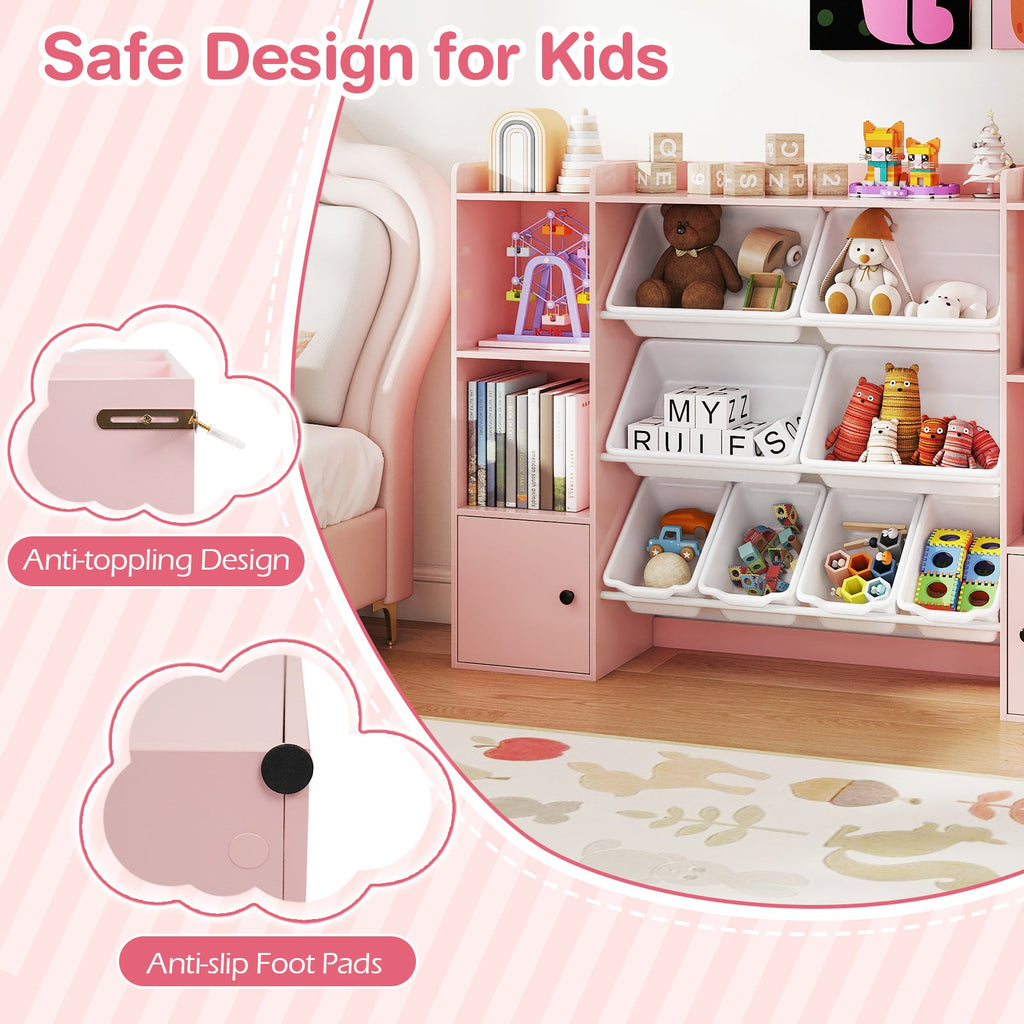 Kids Toy Storage and Bookshelf with Boxes and Open Shelves