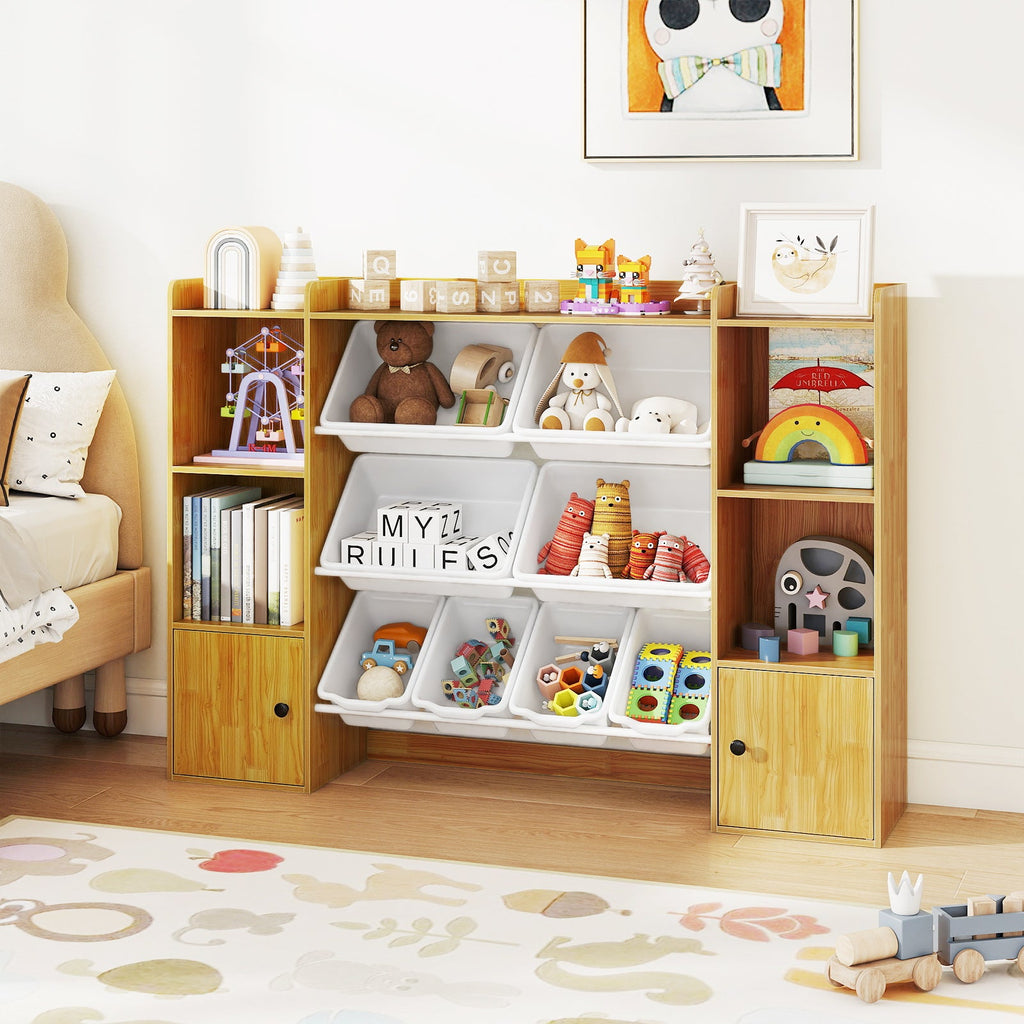 Kids Toy Storage and Bookshelf with Boxes and Open Shelves