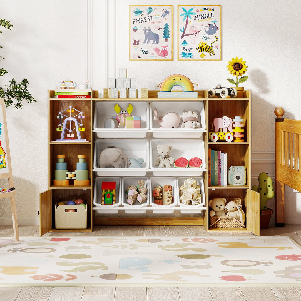 Kids Toy Storage and Bookshelf with Boxes and Open Shelves