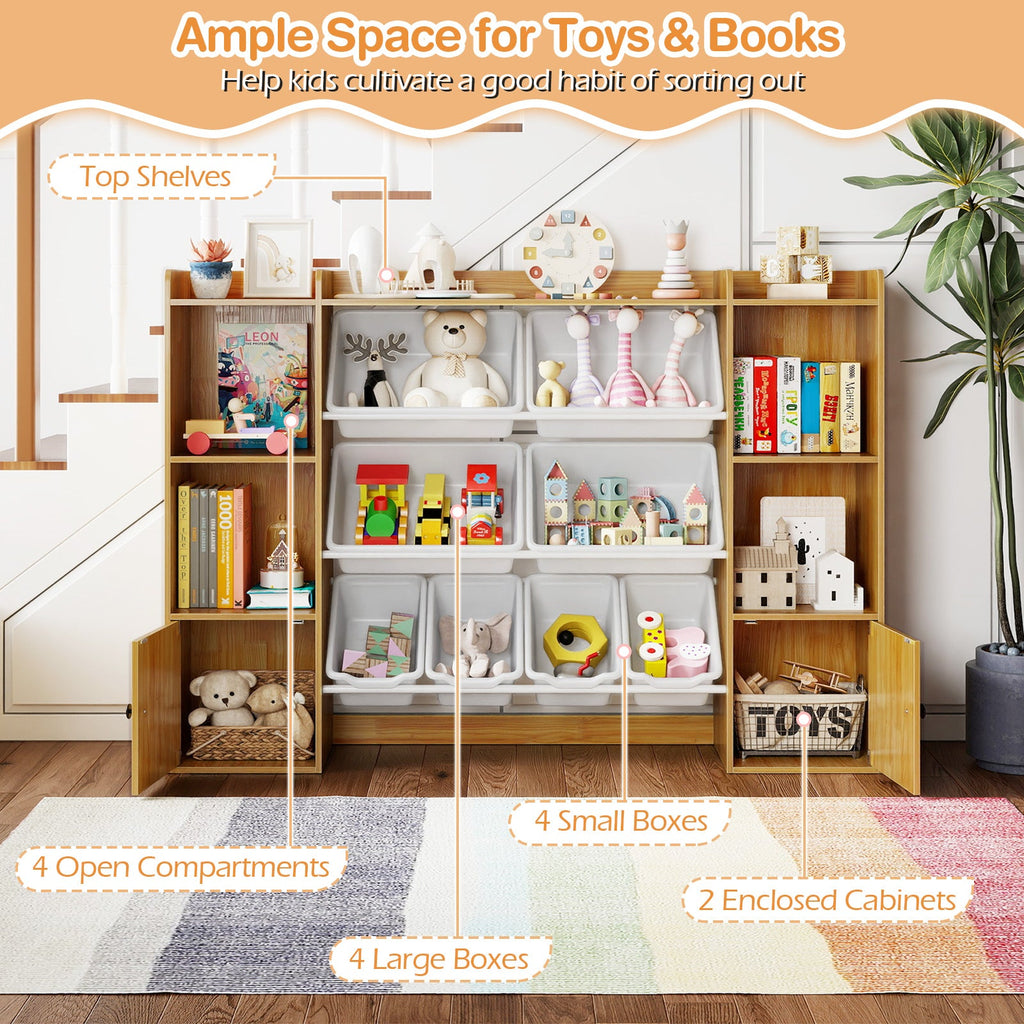 Kids Toy Storage and Bookshelf with Boxes and Open Shelves