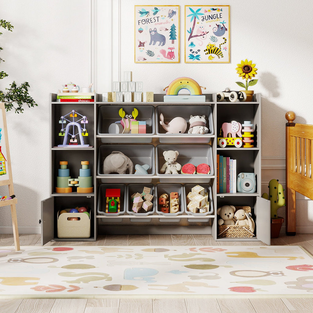 Kids Toy Storage and Bookshelf with Boxes and Open Shelves