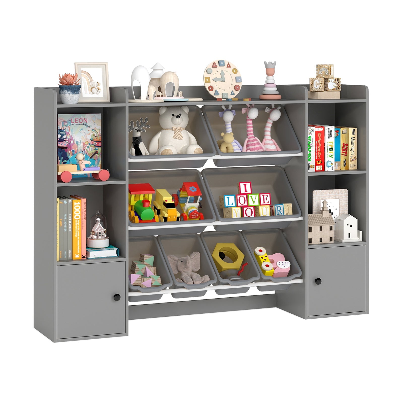 Kids Toy Storage and Bookshelf with Boxes and Open Shelves