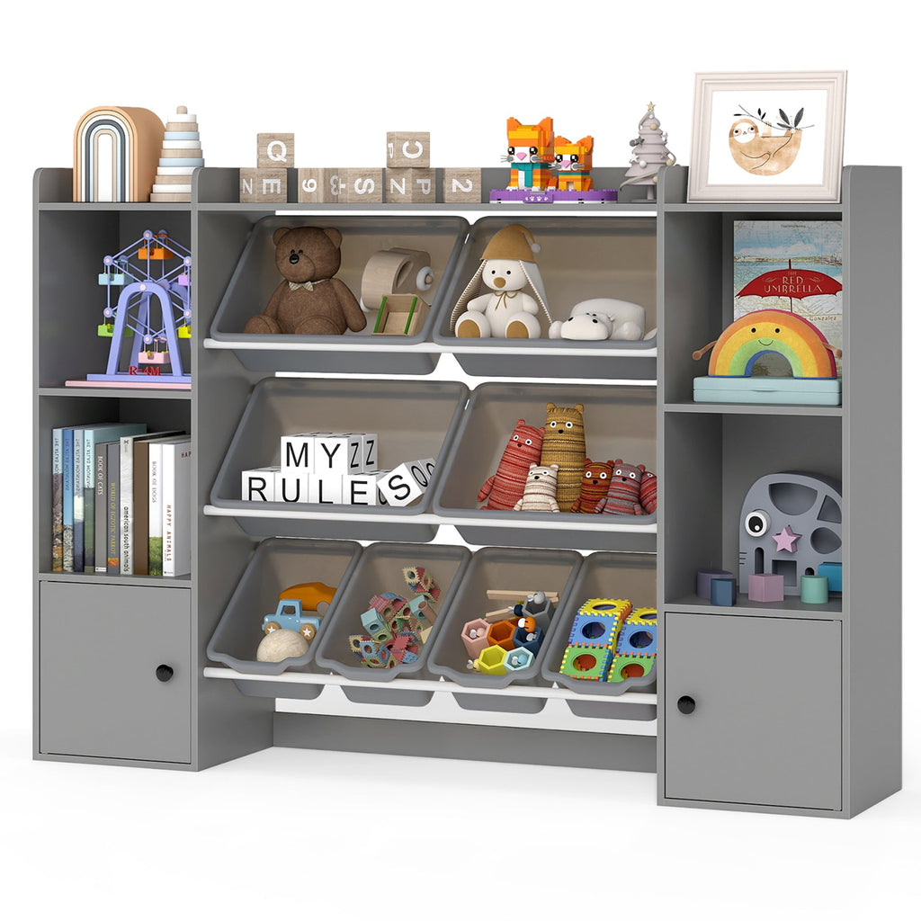 Kids Toy Storage and Bookshelf with Boxes and Open Shelves