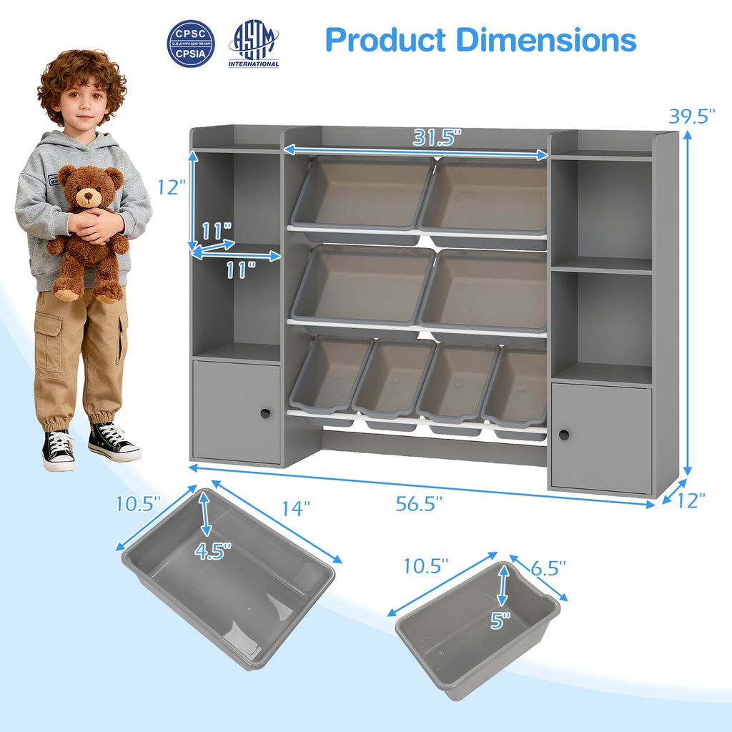 Kids Toy Storage and Bookshelf with Boxes and Open Shelves