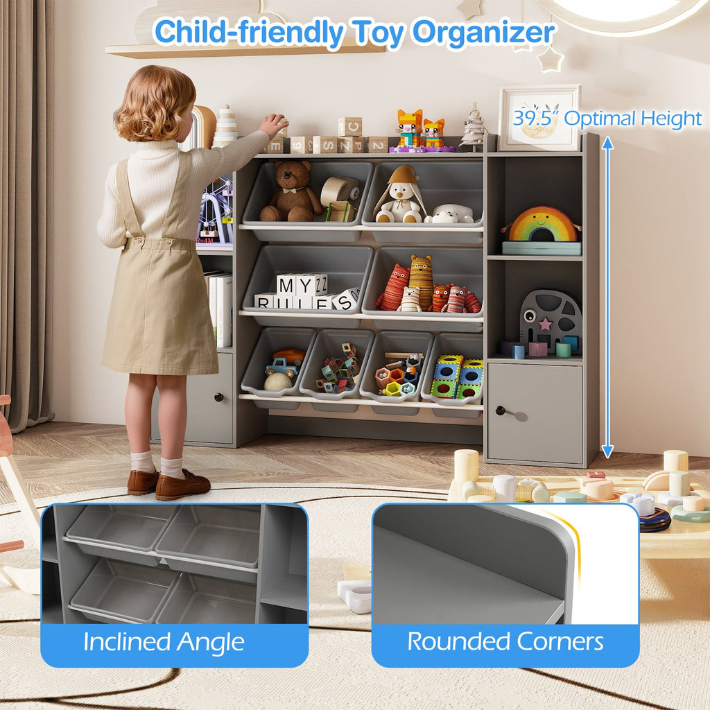Kids Toy Storage and Bookshelf with Boxes and Open Shelves