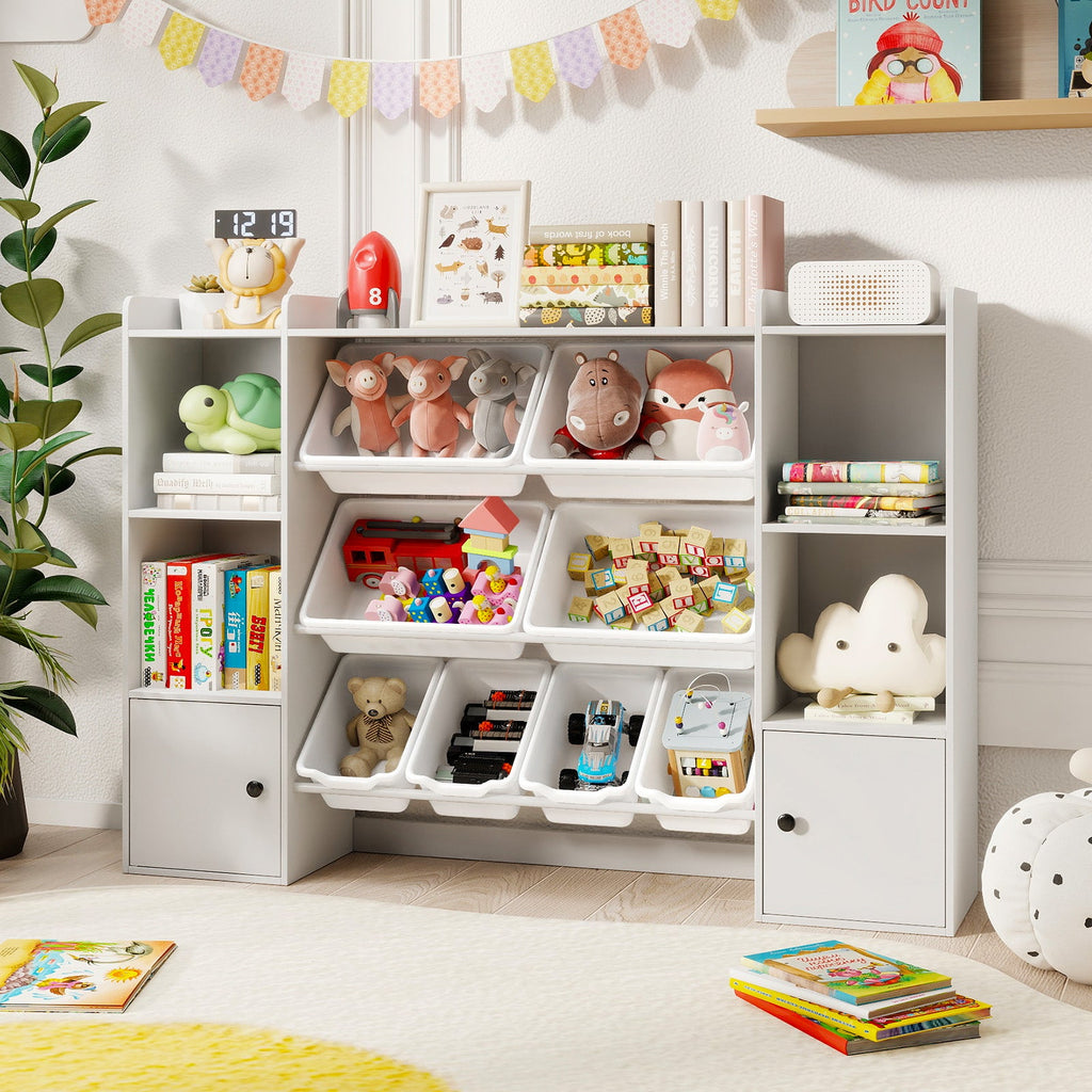 Kids Toy Storage and Bookshelf with Boxes and Open Shelves