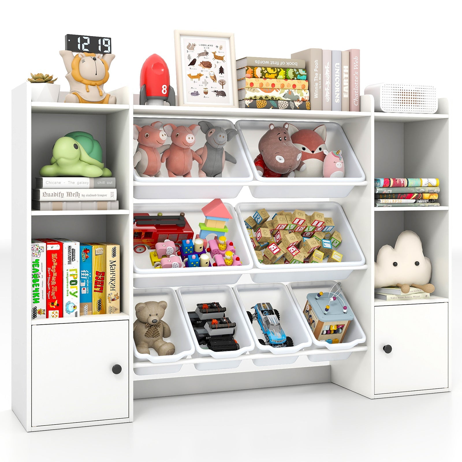 Kids Toy Storage and Bookshelf with Boxes and Open Shelves
