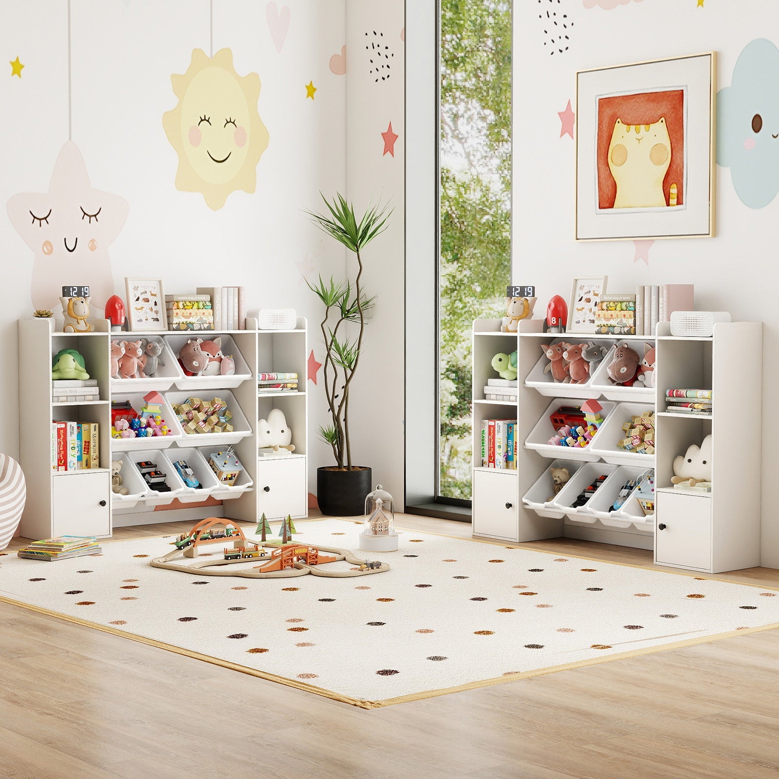 Kids Toy Storage and Bookshelf with Boxes and Open Shelves