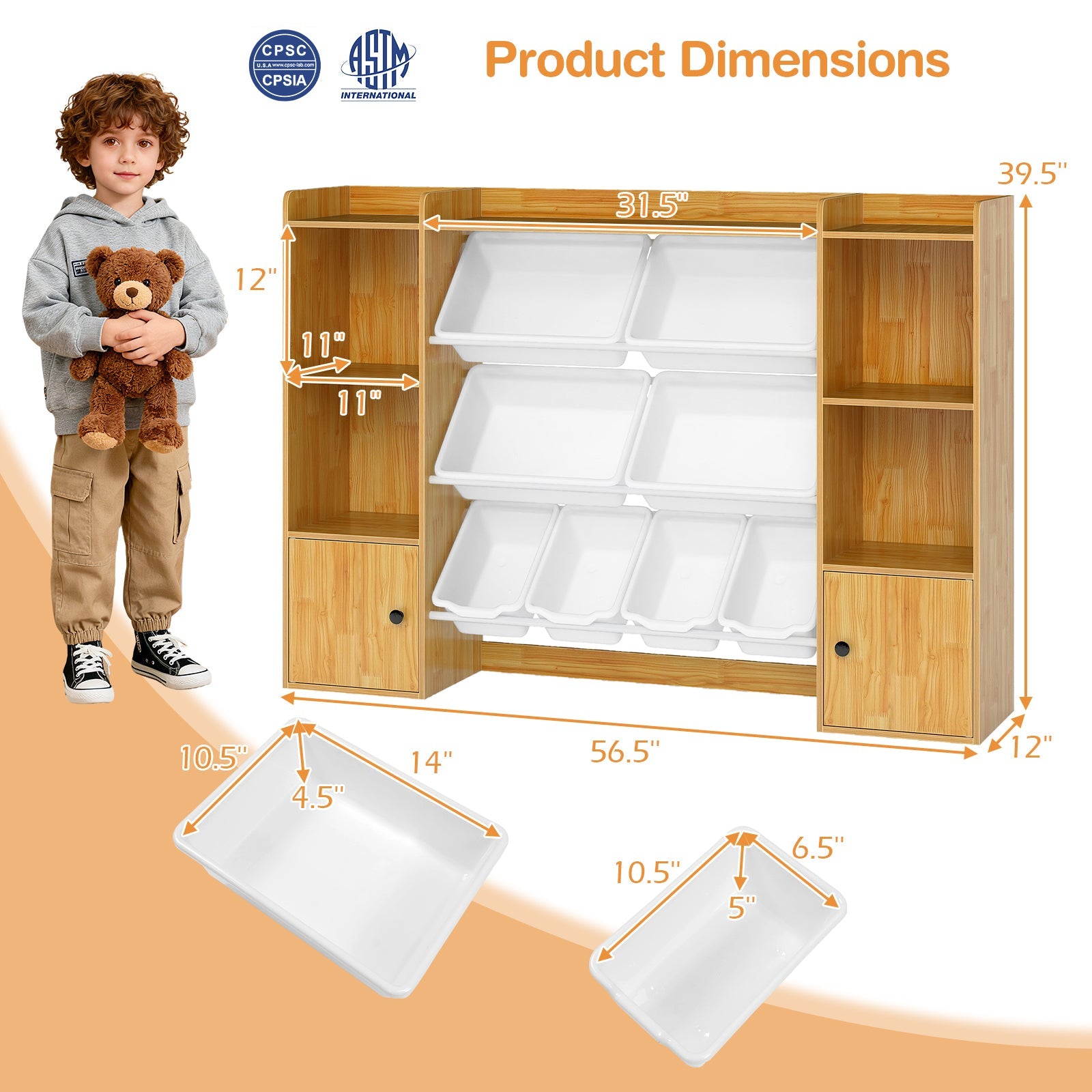 Kids Toy Storage and Bookshelf with Boxes and Open Shelves