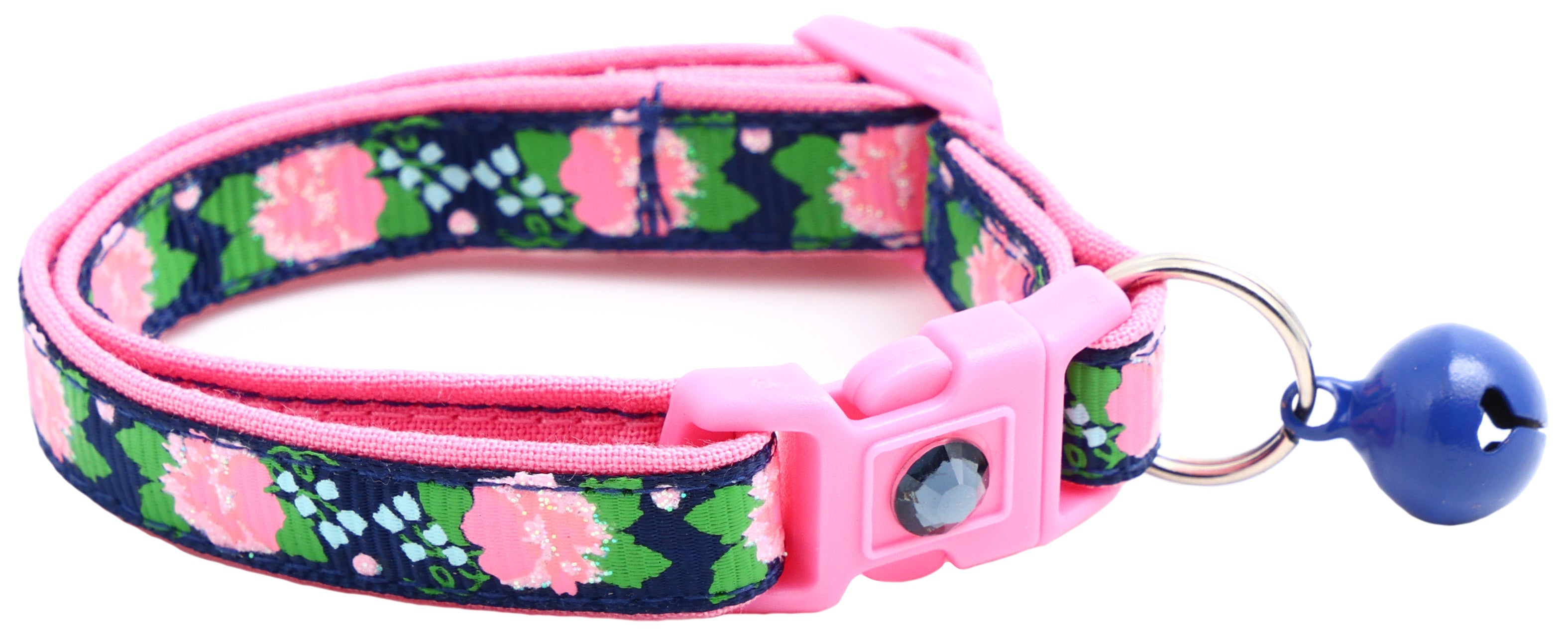 Pink Carnations on Navy Cat Collar - The misfit market