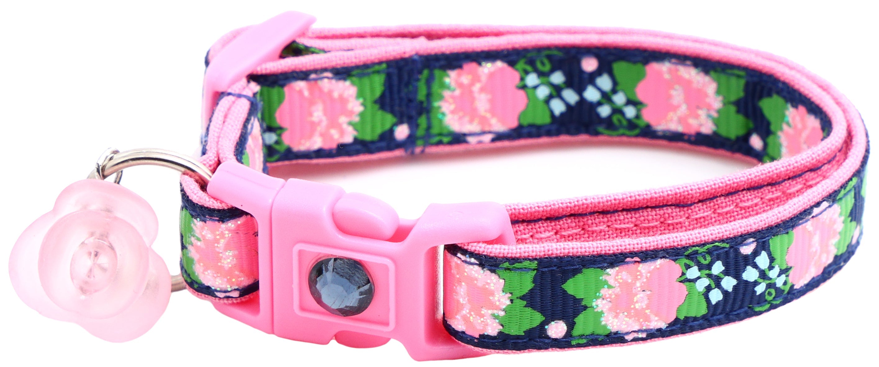 Pink Carnations on Navy Cat Collar - The misfit market