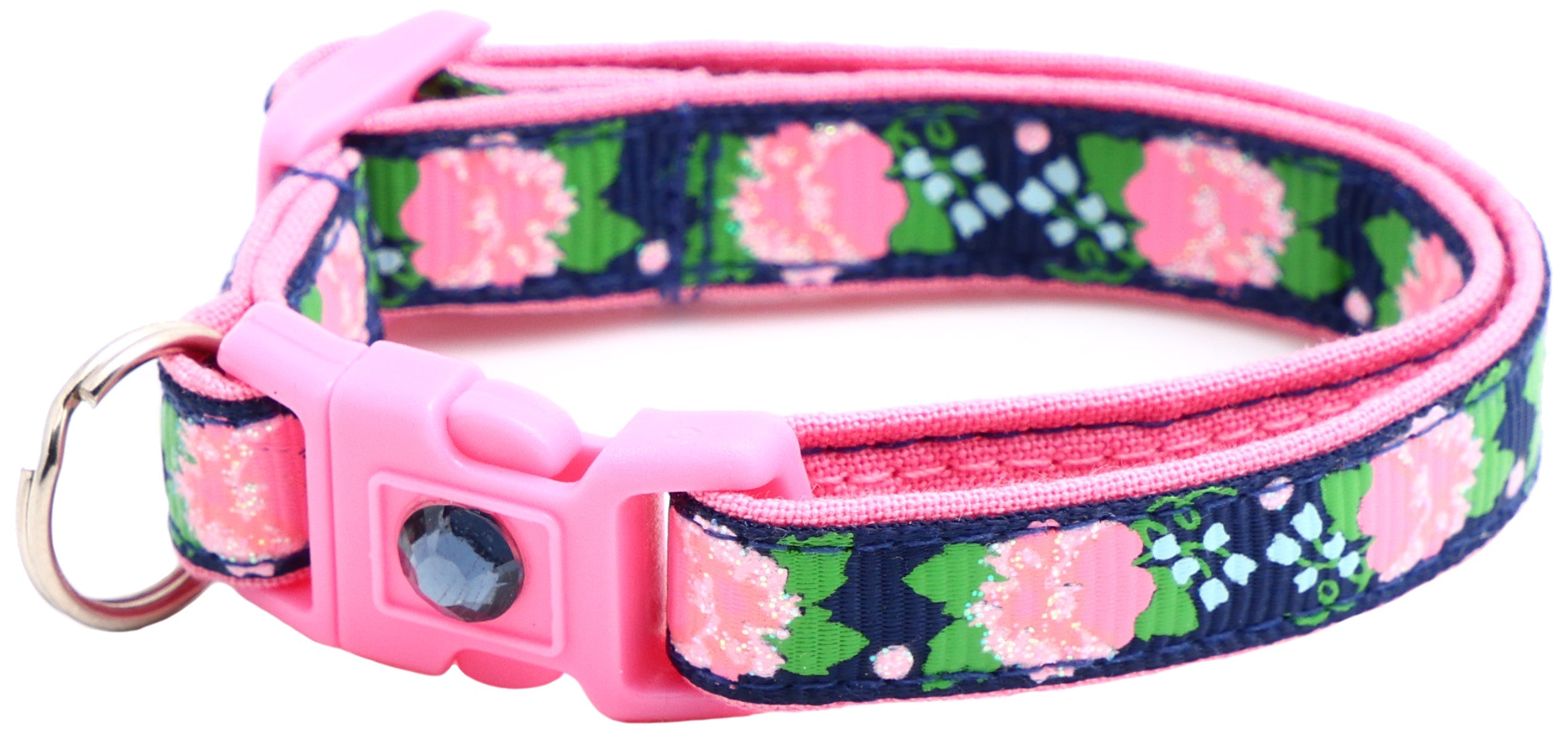 Pink Carnations on Navy Cat Collar - The misfit market
