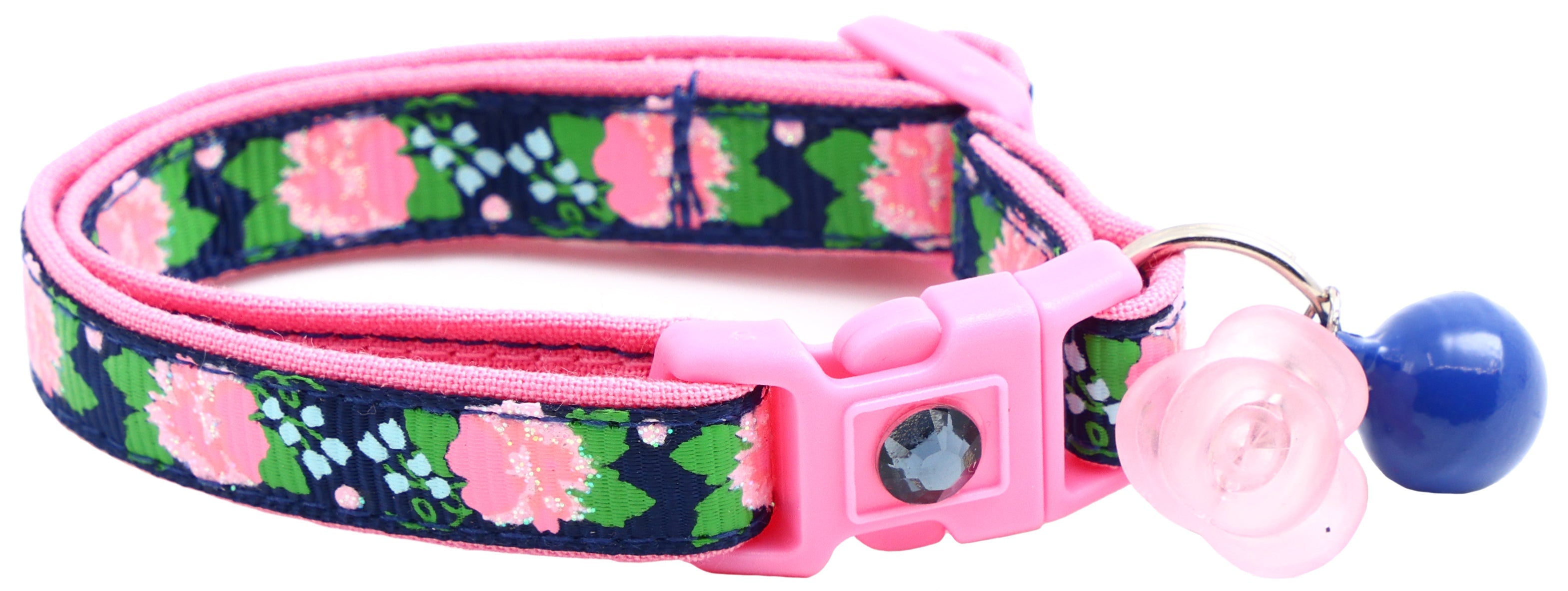 Pink Carnations on Navy Cat Collar - The misfit market