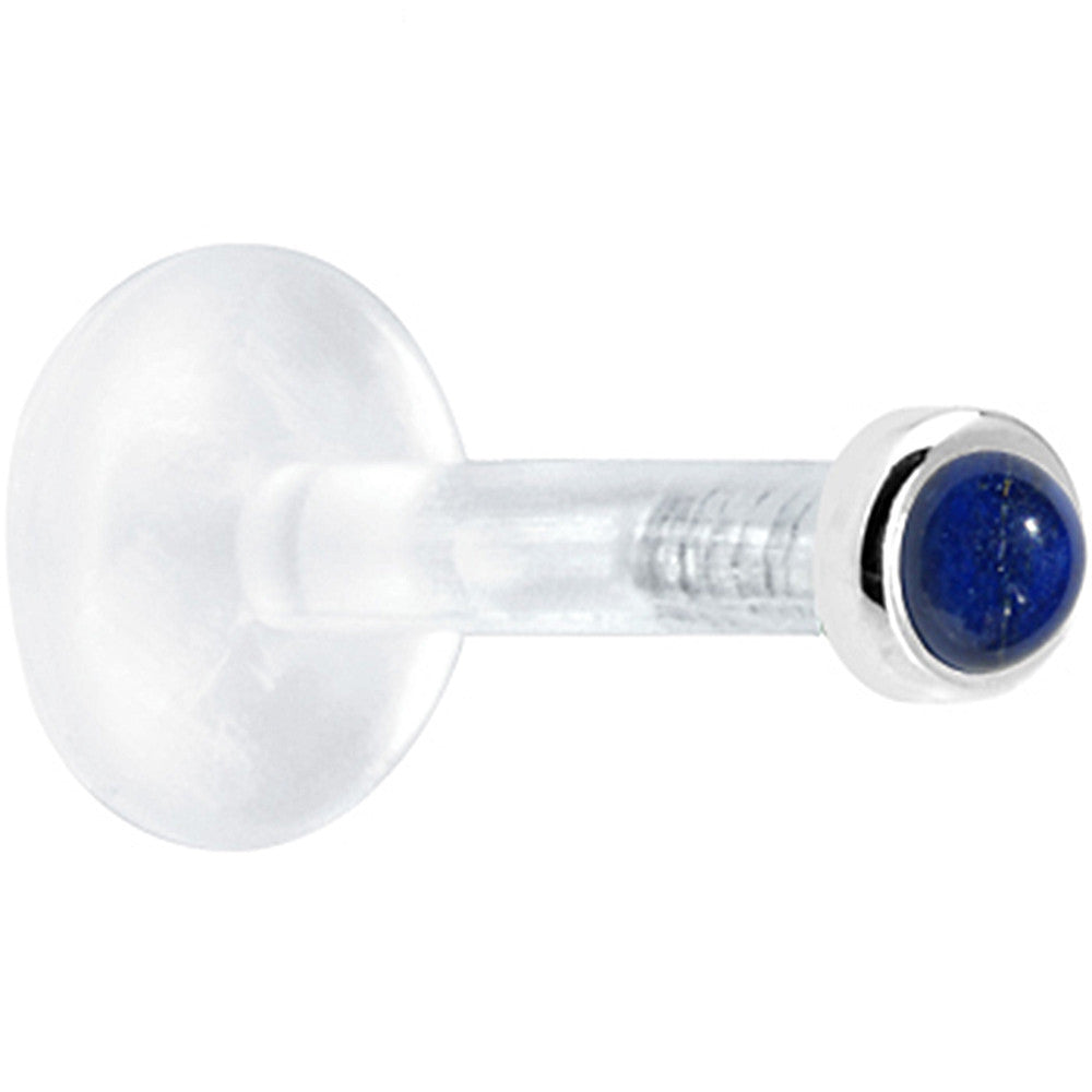 Solid 14K White Gold 2mm Genuine Blue Lapis Lazuli Bioplast Push in Labret