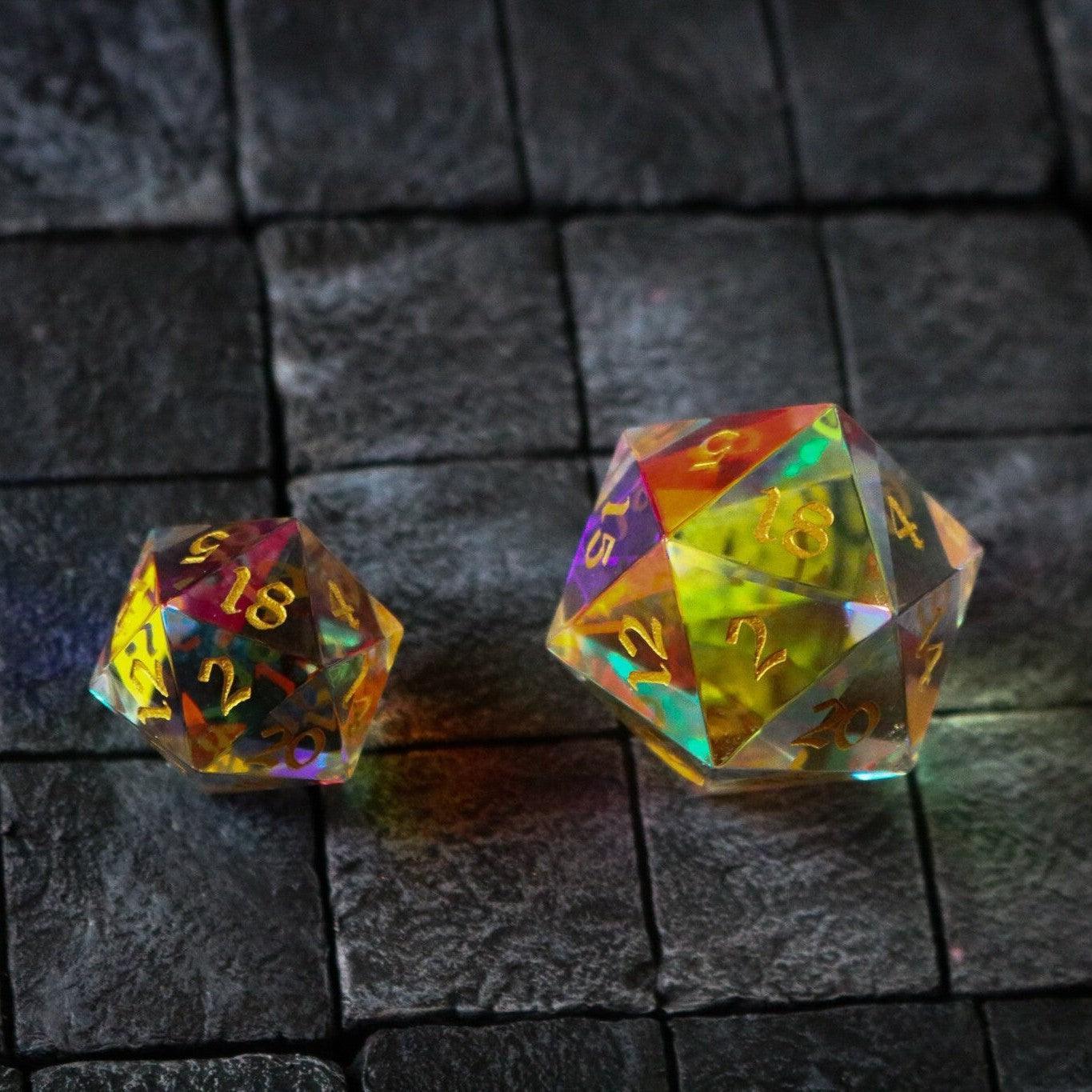 Large Dragon Egg Dichroic Glass D20 Gemstone Polyhedral Dice - The misfit market