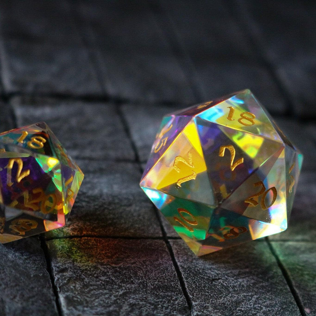 Large Dragon Egg Dichroic Glass D20 Gemstone Polyhedral Dice - The misfit market
