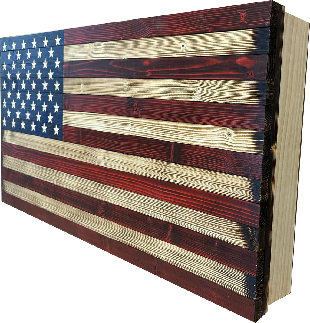 Large American Flag Gun Safe - Quick Access Hidden Gun Safe for Rifles, Shotguns, & Handguns - Gun Concealment Furniture with Magnetic Lock - Gun Self Hidden Storage (Red and Blue) - The misfit market