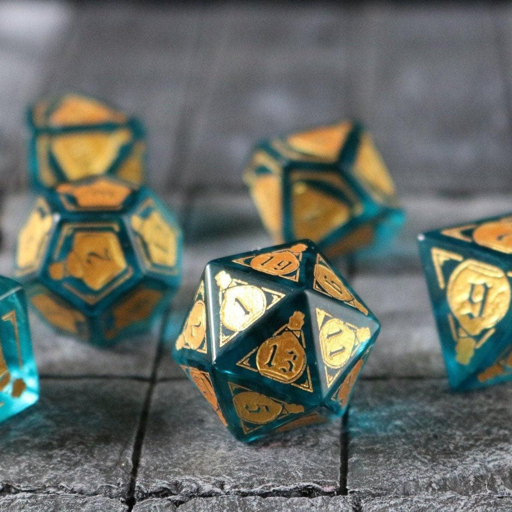 Mana Potion Blue Zircon Glass DND Dice Set - The misfit market
