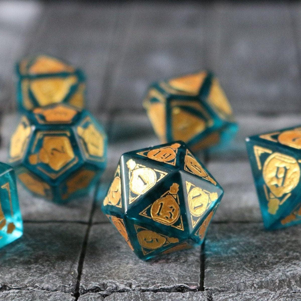 Mana Potion Blue Zircon Glass DND Dice Set - The misfit market