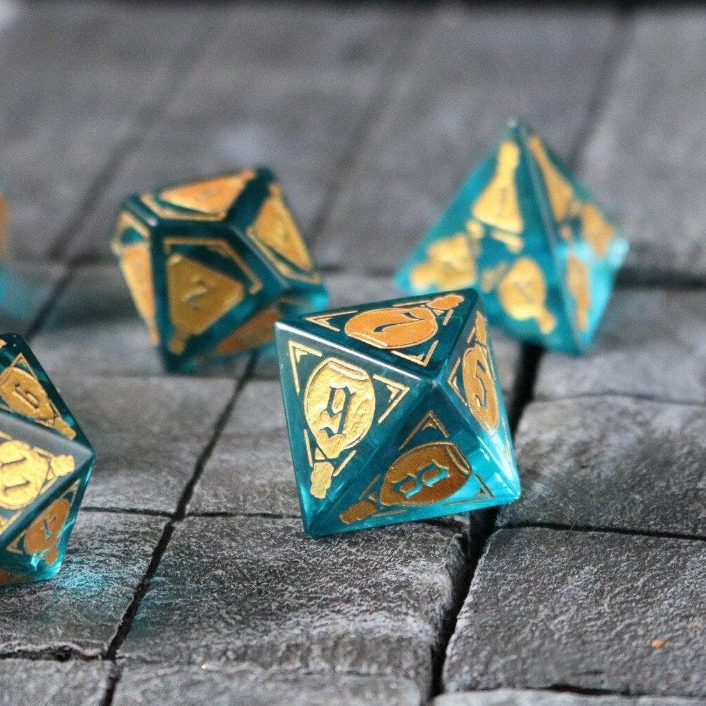 Mana Potion Blue Zircon Glass DND Dice Set - The misfit market