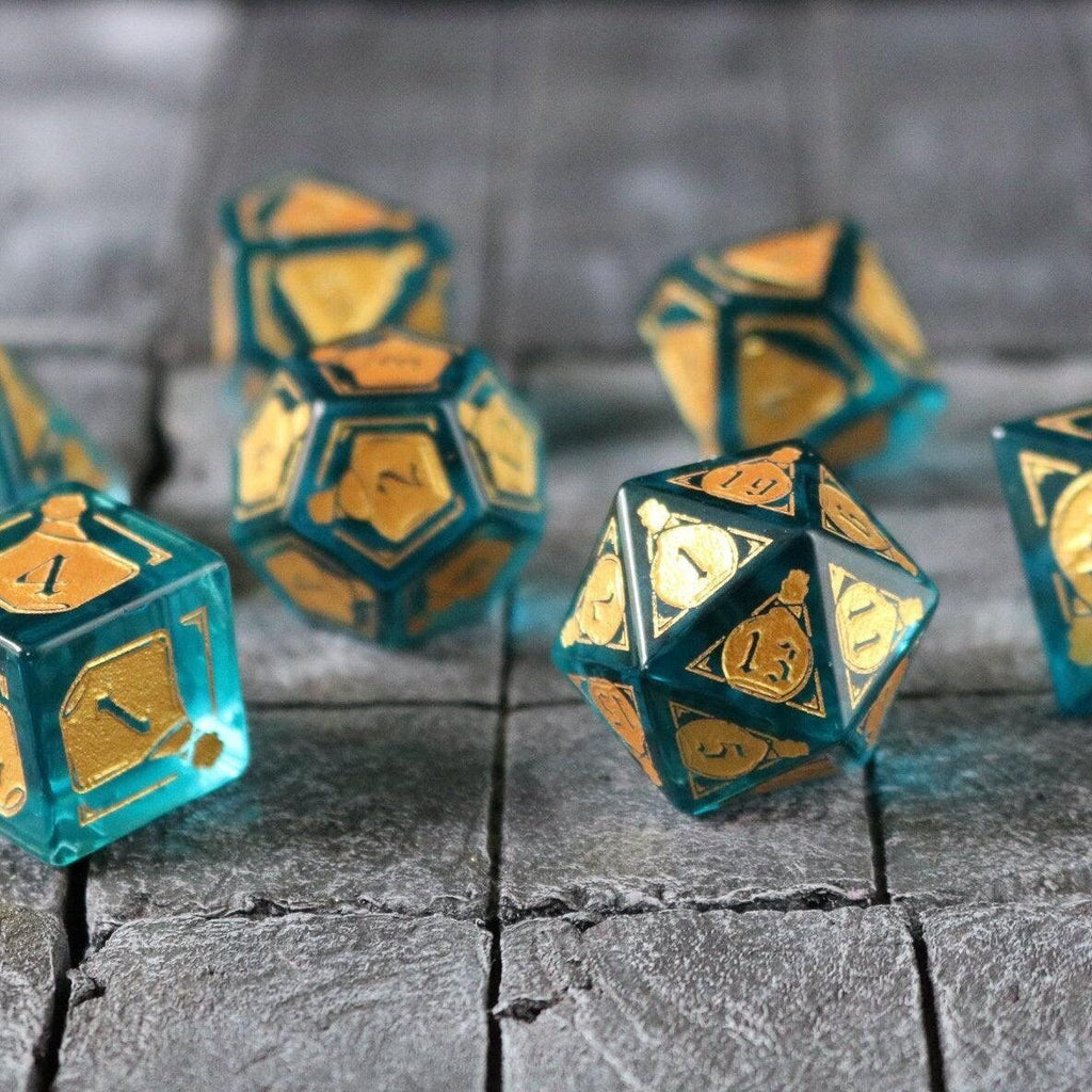 Mana Potion Blue Zircon Glass DND Dice Set - The misfit market