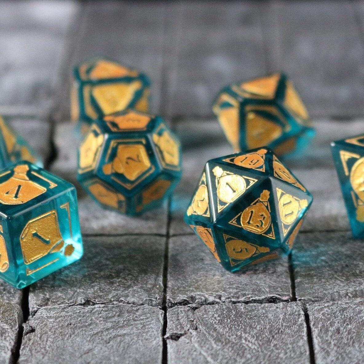 Mana Potion Blue Zircon Glass DND Dice Set - The misfit market