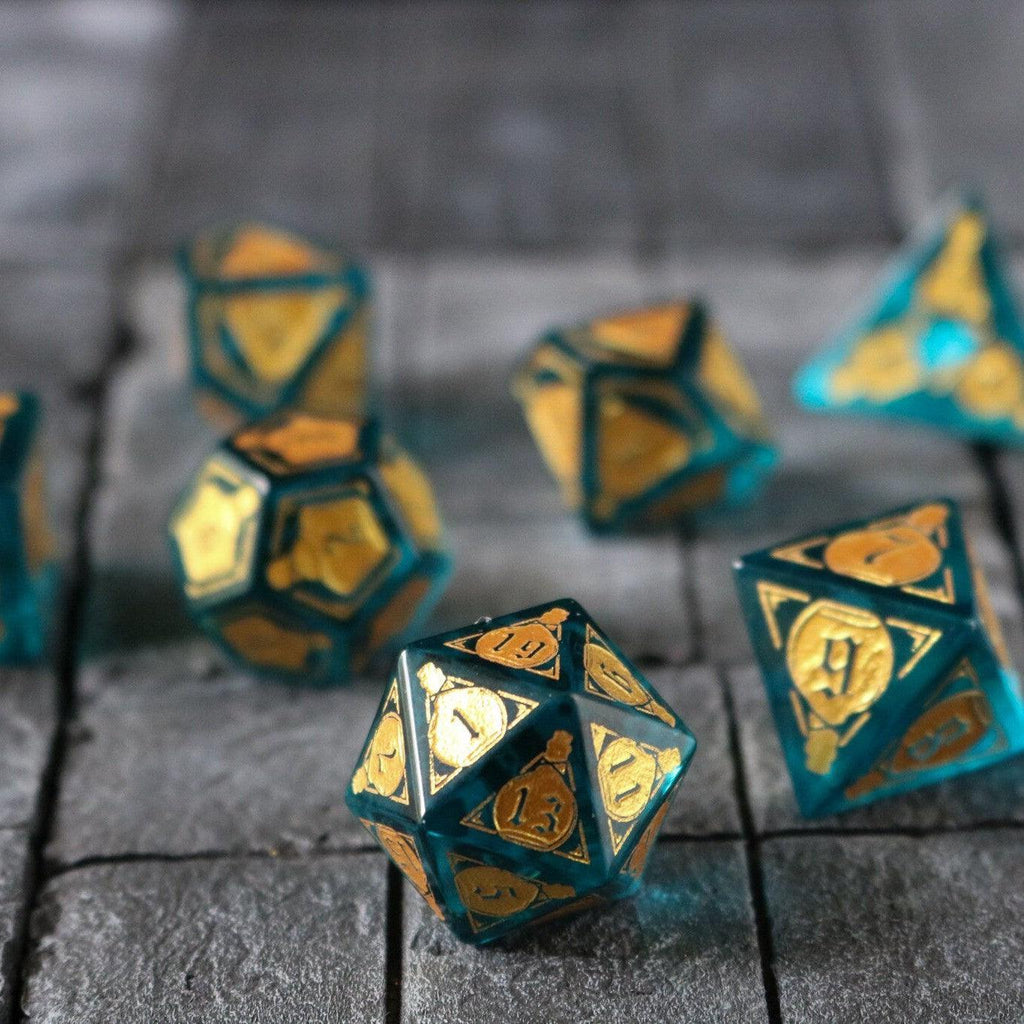 Mana Potion Blue Zircon Glass DND Dice Set - The misfit market