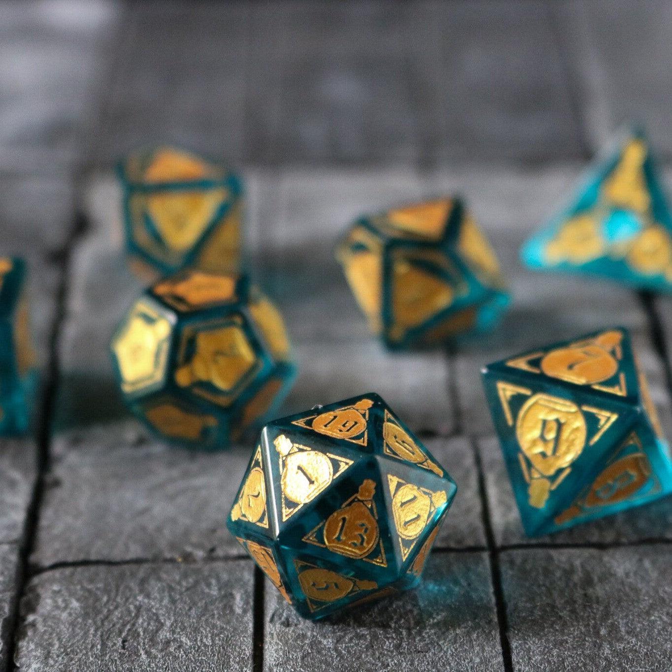 Mana Potion Blue Zircon Glass DND Dice Set - The misfit market