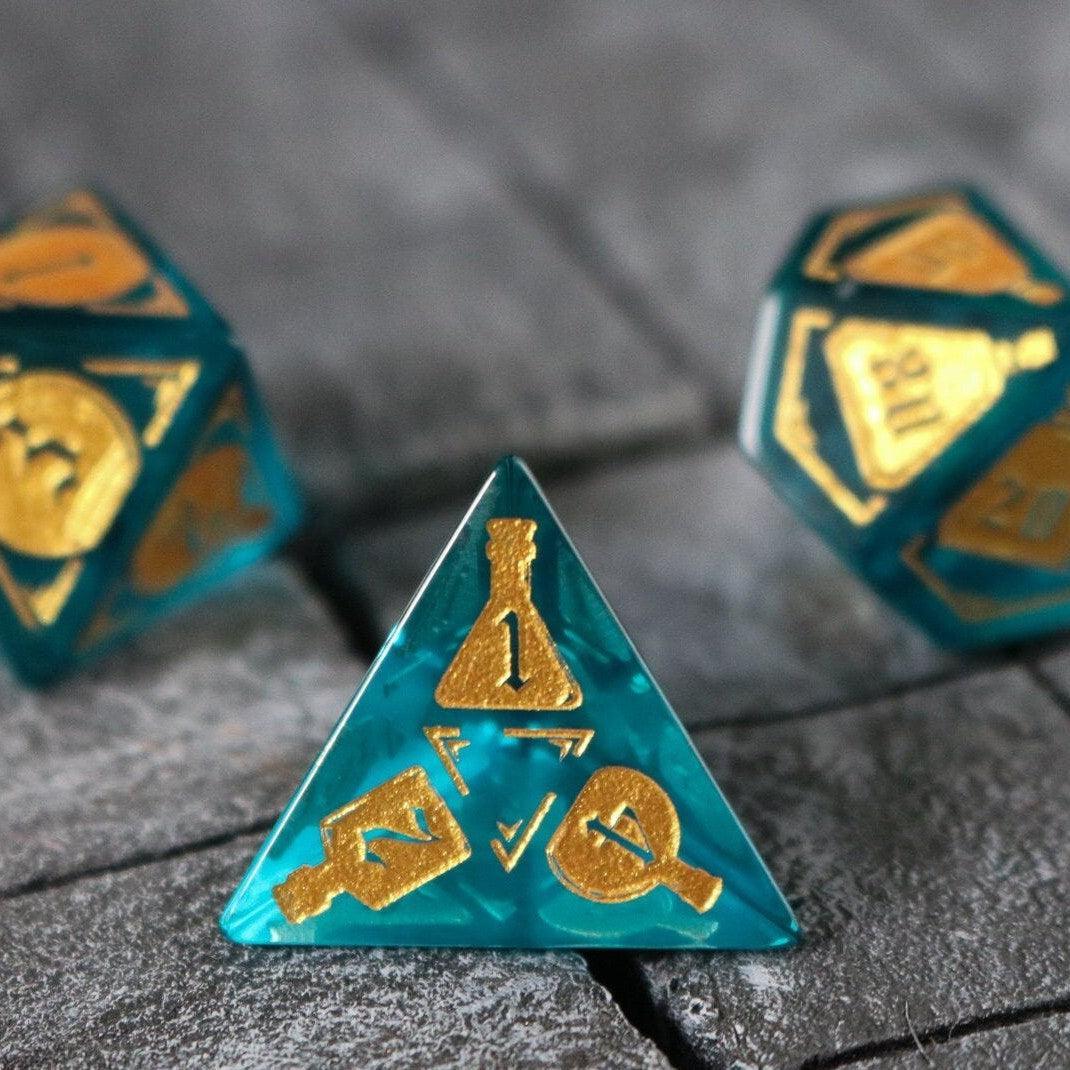 Mana Potion Blue Zircon Glass DND Dice Set - The misfit market