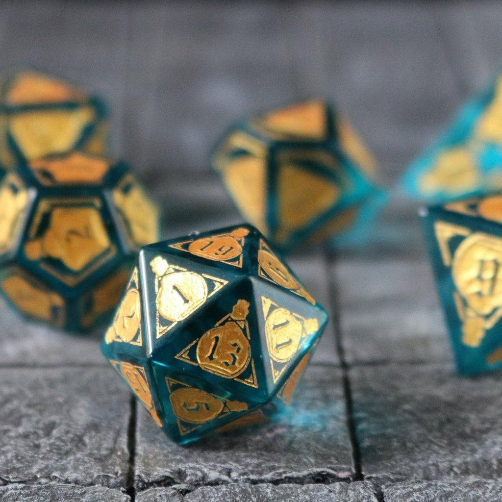 Mana Potion Blue Zircon Glass DND Dice Set - The misfit market