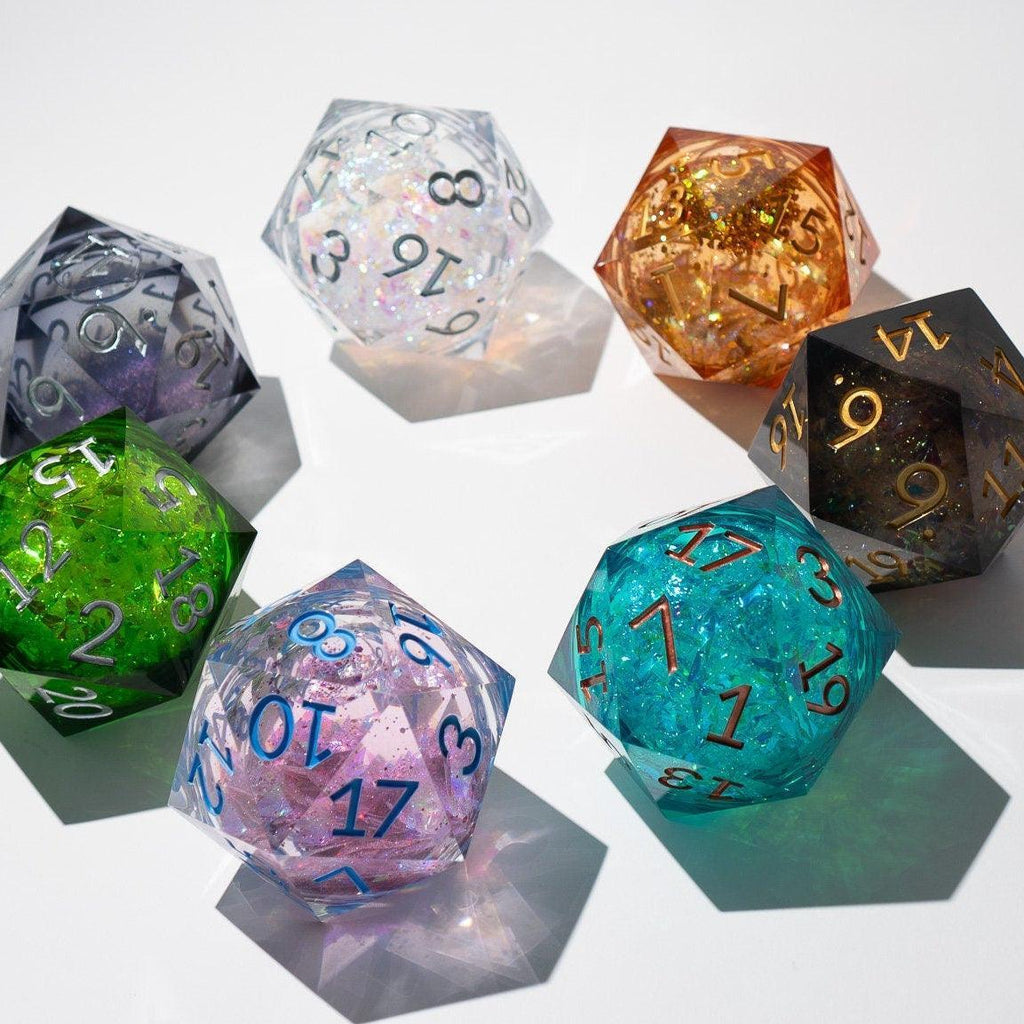 Massive Black Rainbow Glitter Liquid Core 95MM Chonk Handmade Resin Dice And Box - The misfit market