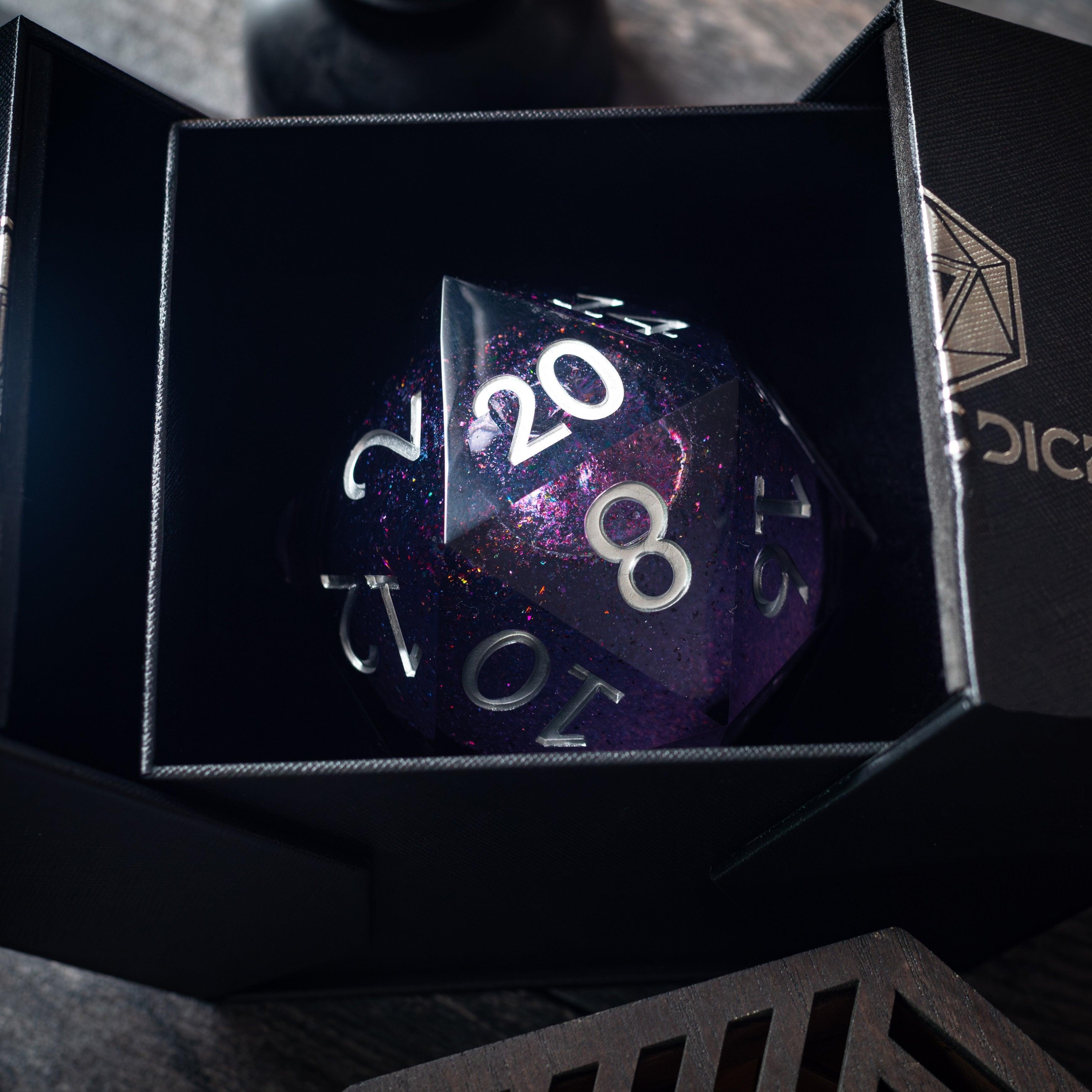 Massive Black Rainbow Glitter Liquid Core 95MM Chonk Handmade Resin Dice And Box - The misfit market