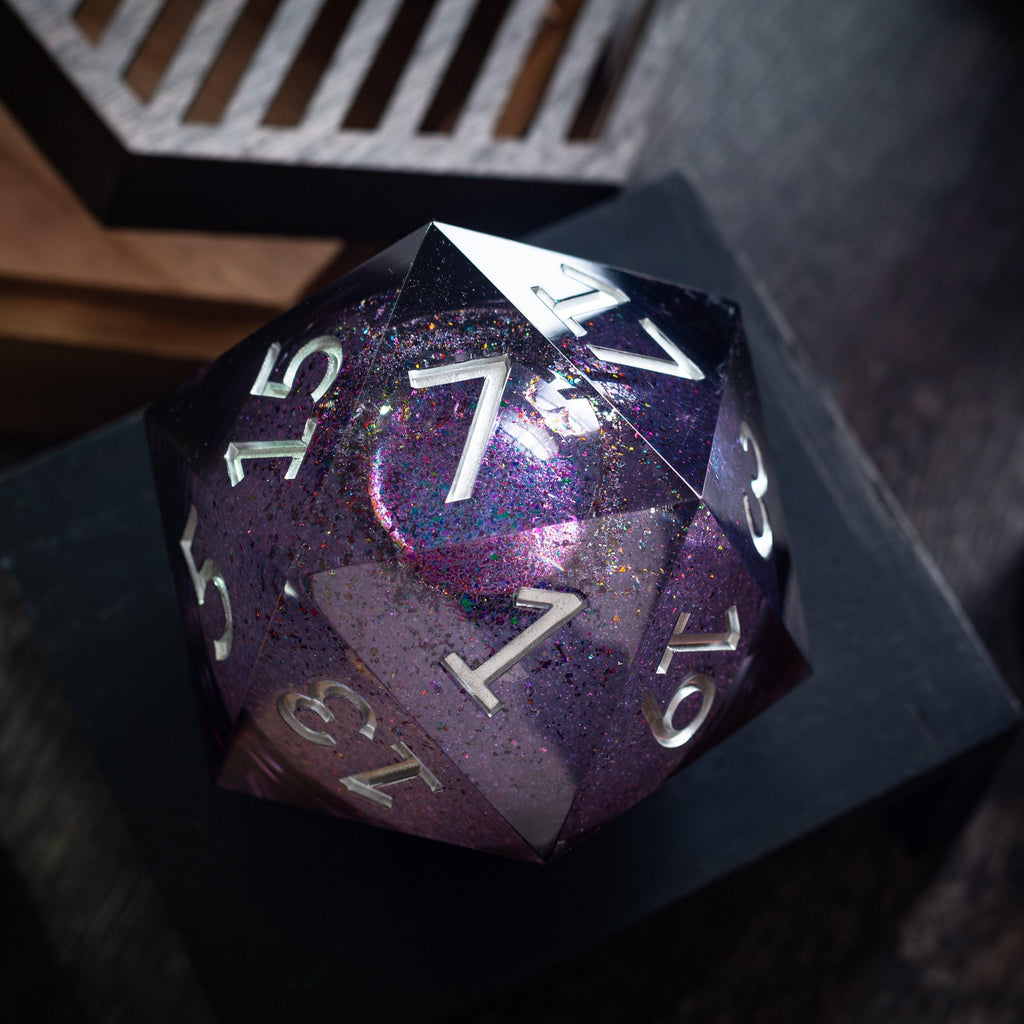Massive Black Rainbow Glitter Liquid Core 95MM Chonk Handmade Resin Dice And Box - The misfit market