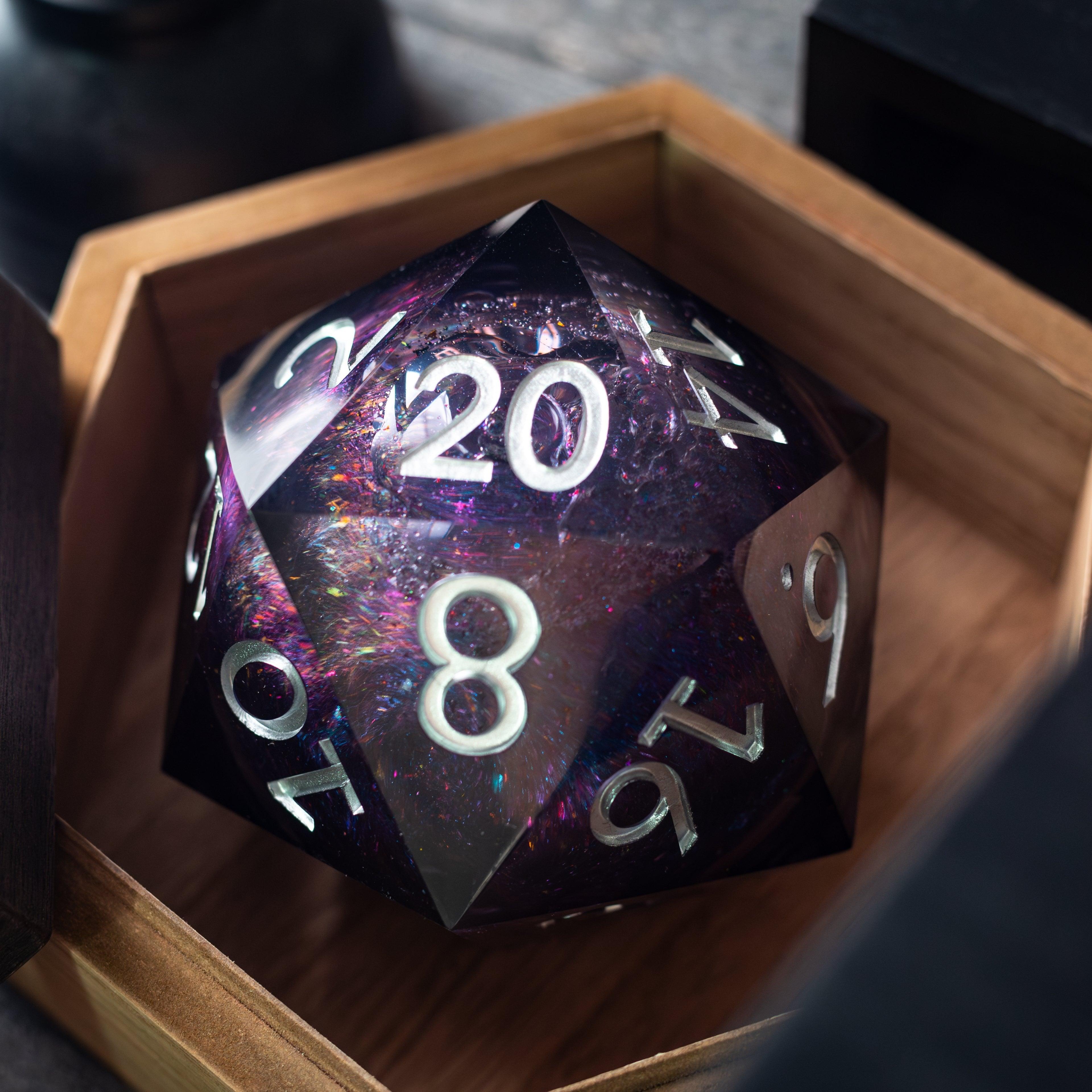 Massive Black Rainbow Glitter Liquid Core 95MM Chonk Handmade Resin Dice And Box - The misfit market