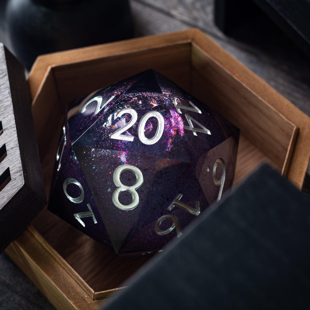 Massive Black Rainbow Glitter Liquid Core 95MM Chonk Handmade Resin Dice And Box - The misfit market