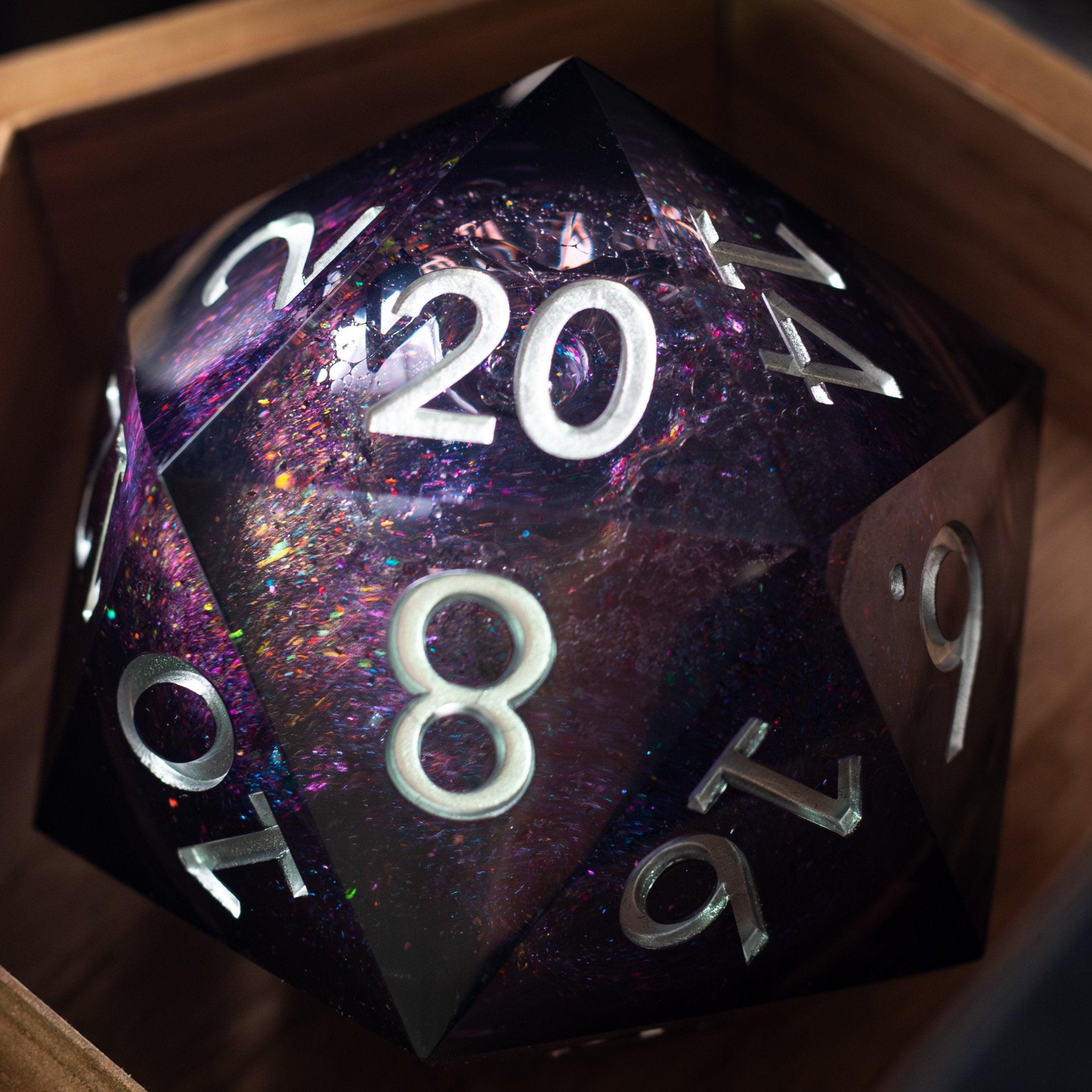 Massive Black Rainbow Glitter Liquid Core 95MM Chonk Handmade Resin Dice And Box - The misfit market