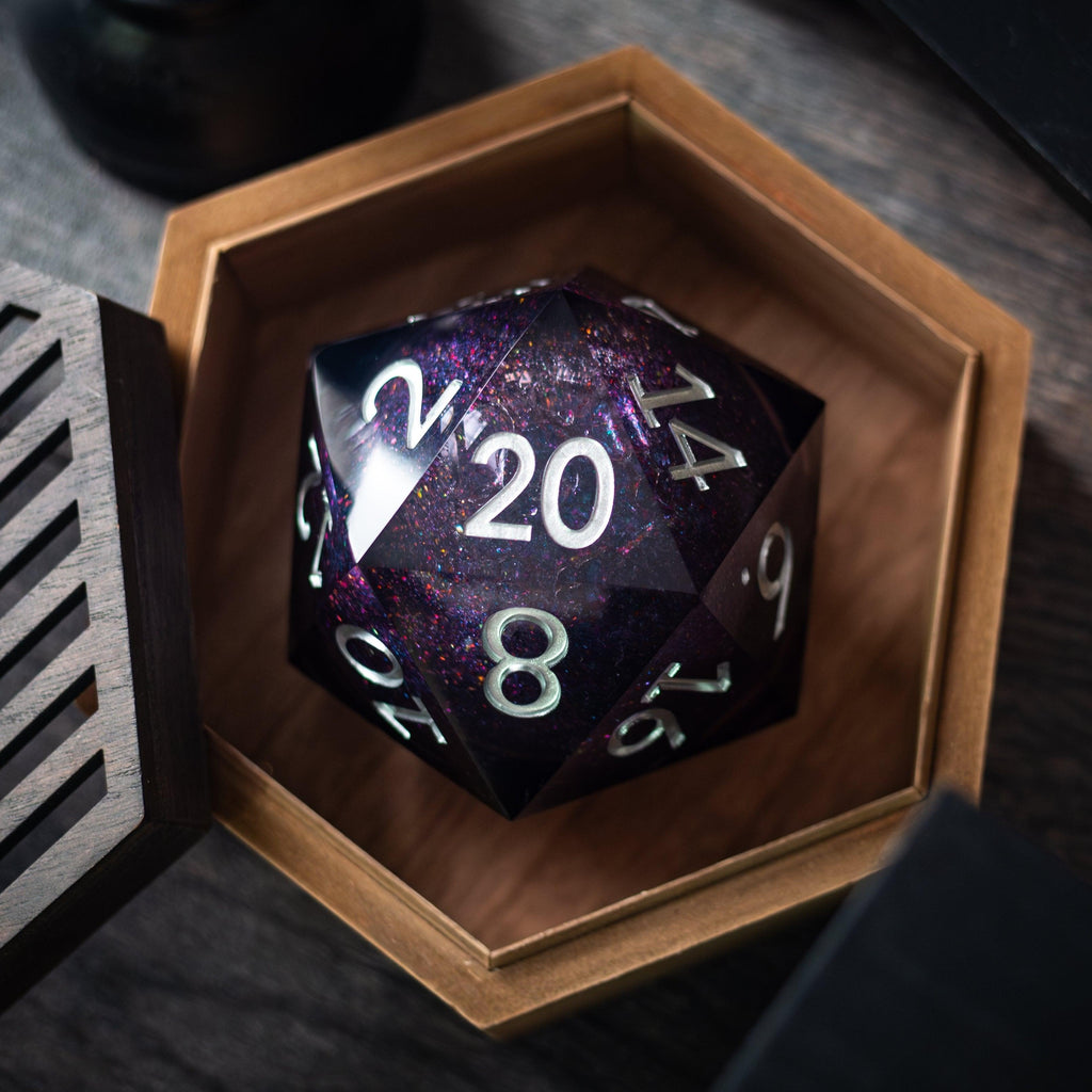 Massive Black Rainbow Glitter Liquid Core 95MM Chonk Handmade Resin Dice And Box - The misfit market