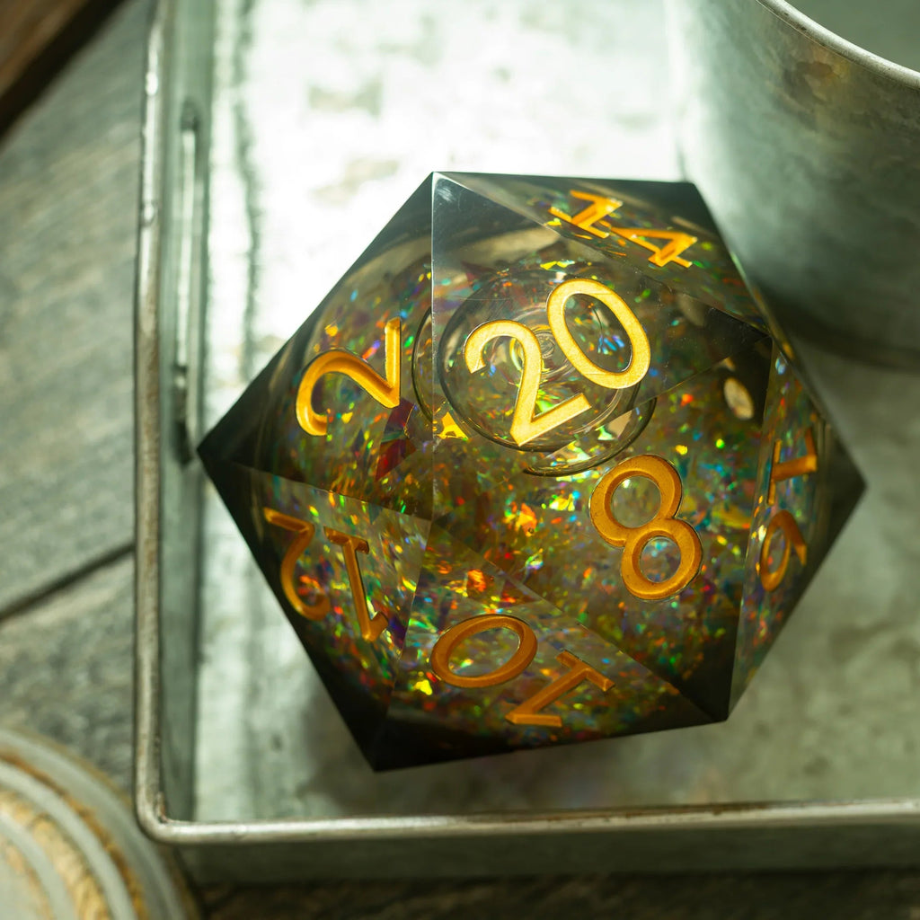 Massive Dark Black And Foil Liquid Core 95MM Chonk Handmade Resin Dice And Box - The misfit market