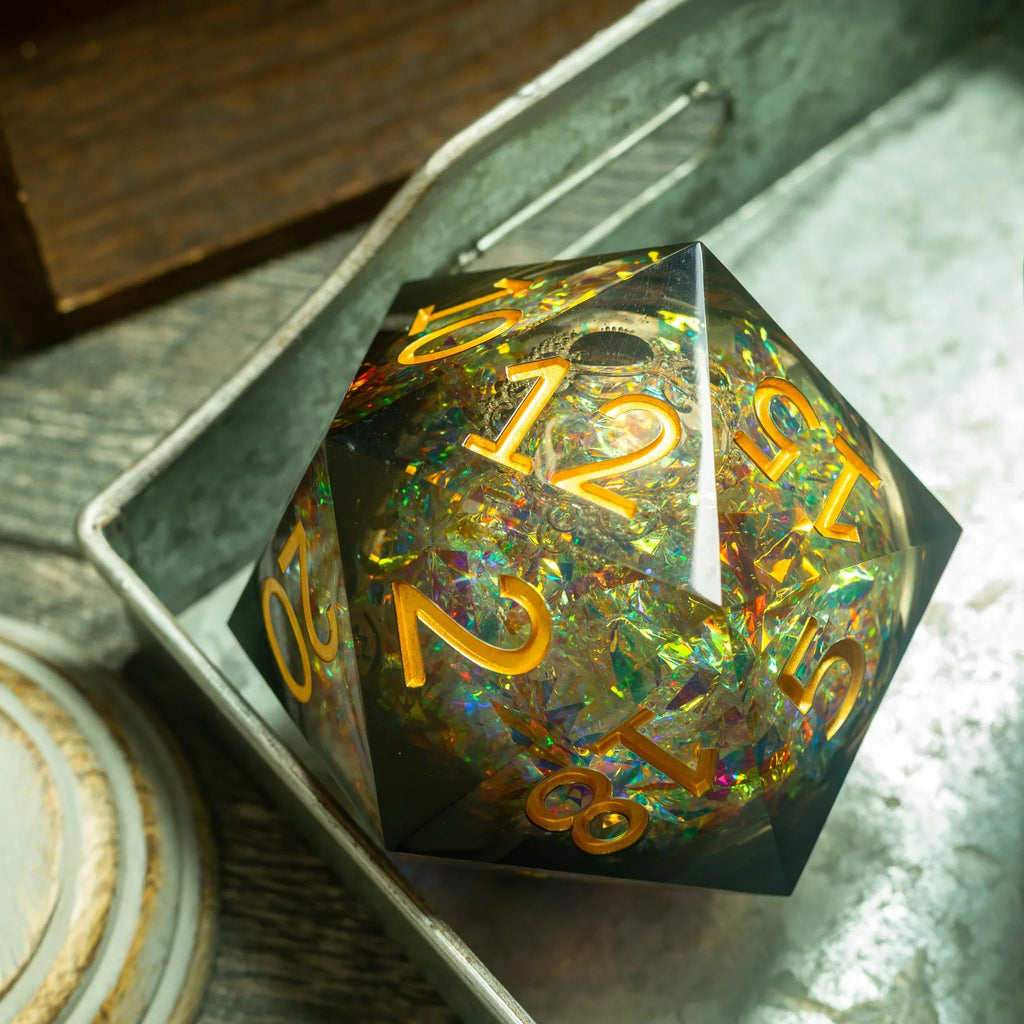 Massive Dark Black And Foil Liquid Core 95MM Chonk Handmade Resin Dice And Box - The misfit market