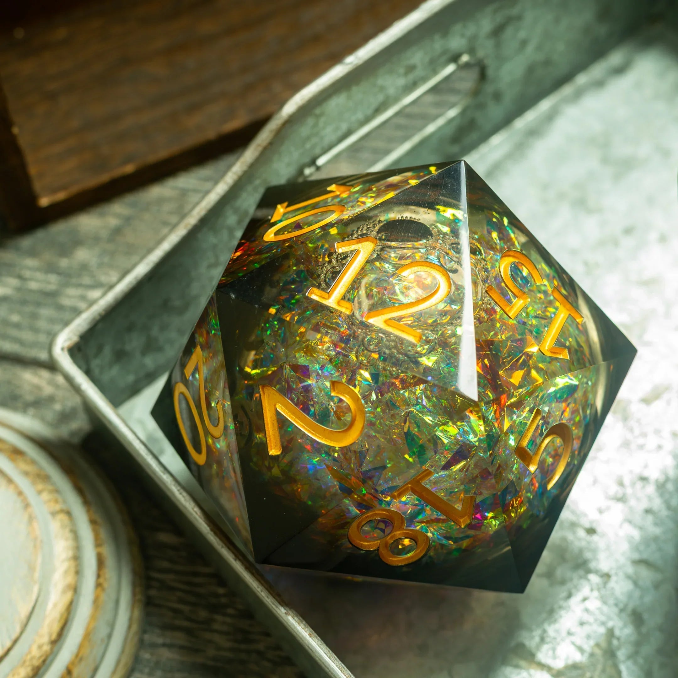 Massive Dark Black And Foil Liquid Core 95MM Chonk Handmade Resin Dice And Box - The misfit market
