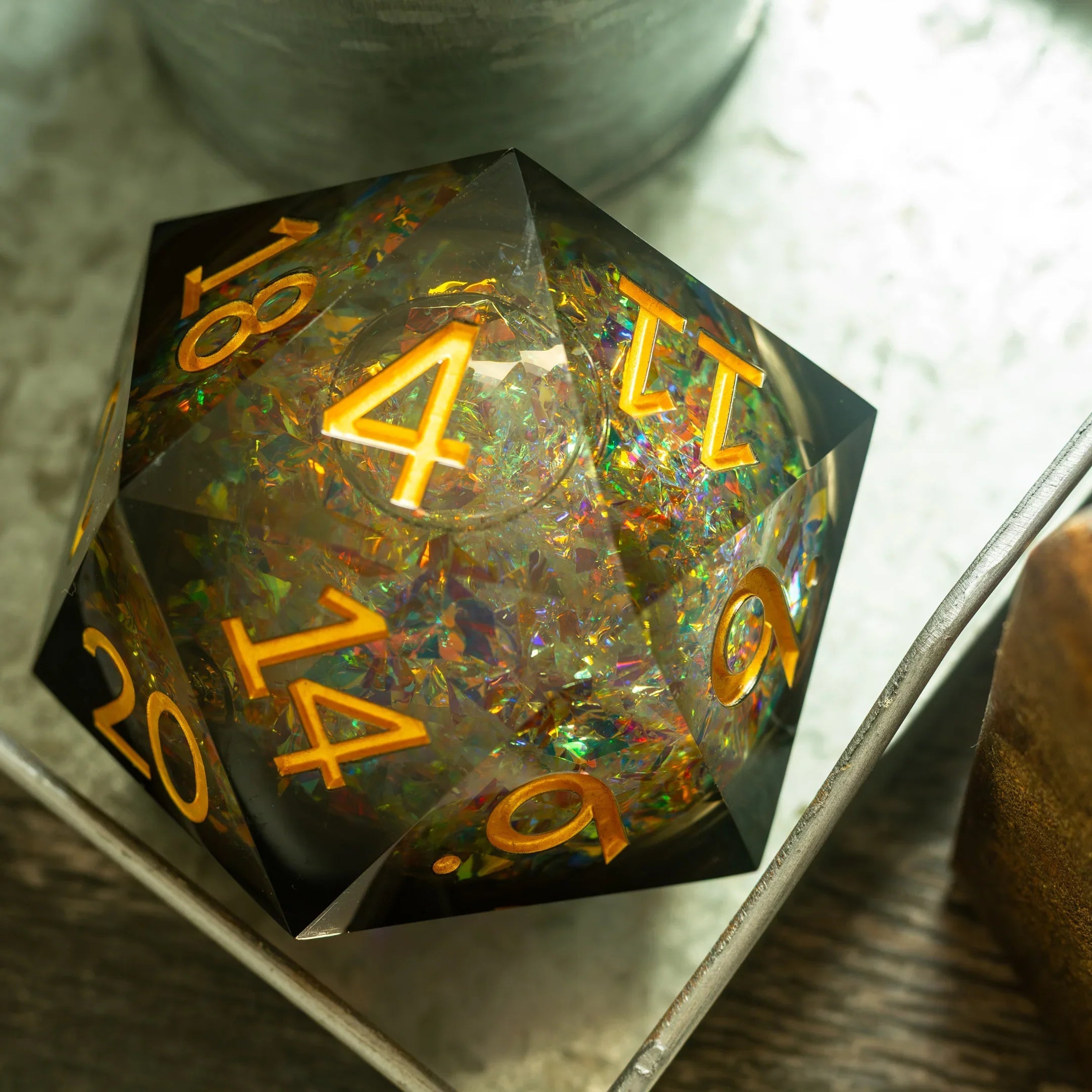 Massive Dark Black And Foil Liquid Core 95MM Chonk Handmade Resin Dice And Box - The misfit market