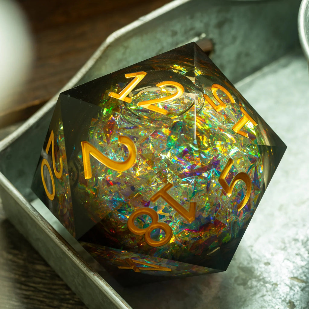 Massive Dark Black And Foil Liquid Core 95MM Chonk Handmade Resin Dice And Box - The misfit market