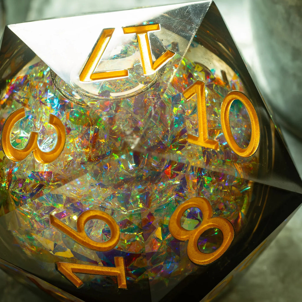 Massive Dark Black And Foil Liquid Core 95MM Chonk Handmade Resin Dice And Box - The misfit market