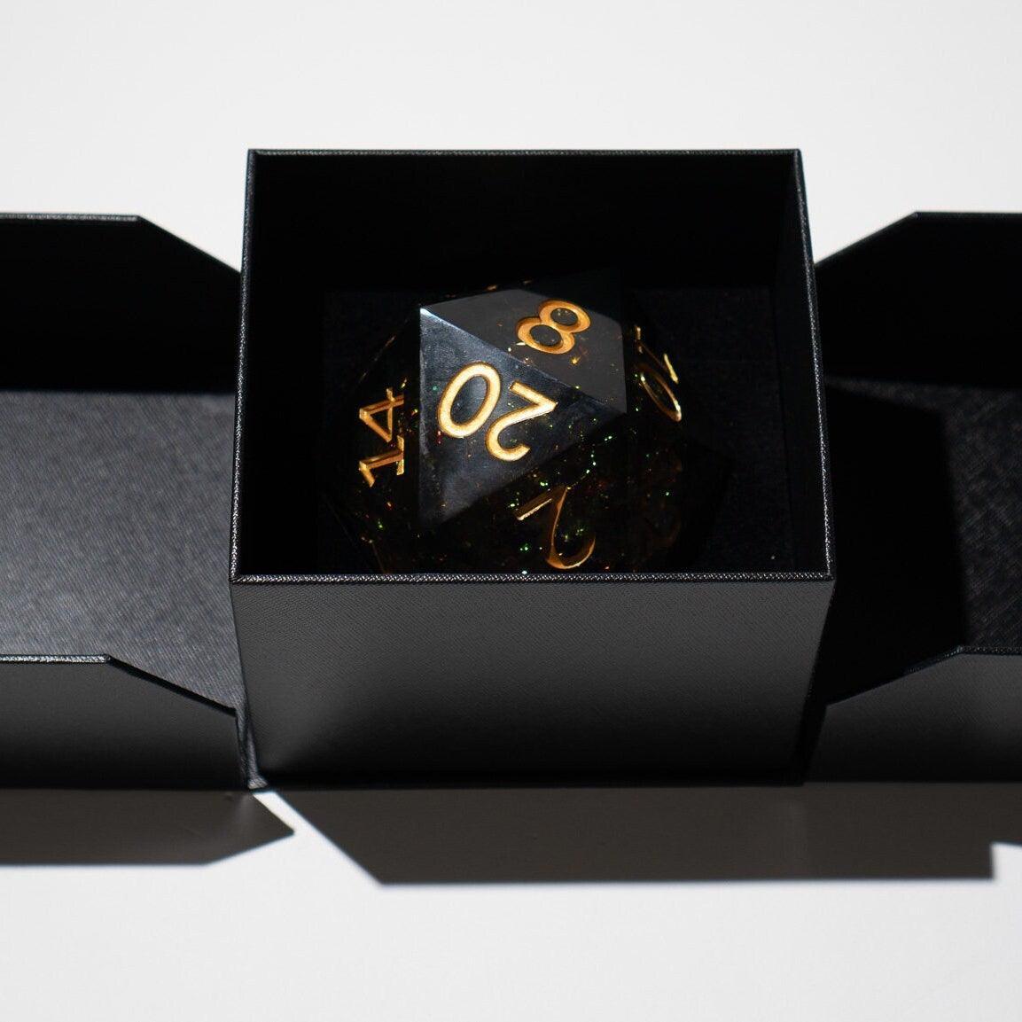 Massive Dark Black And Foil Liquid Core 95MM Chonk Handmade Resin Dice And Box - The misfit market