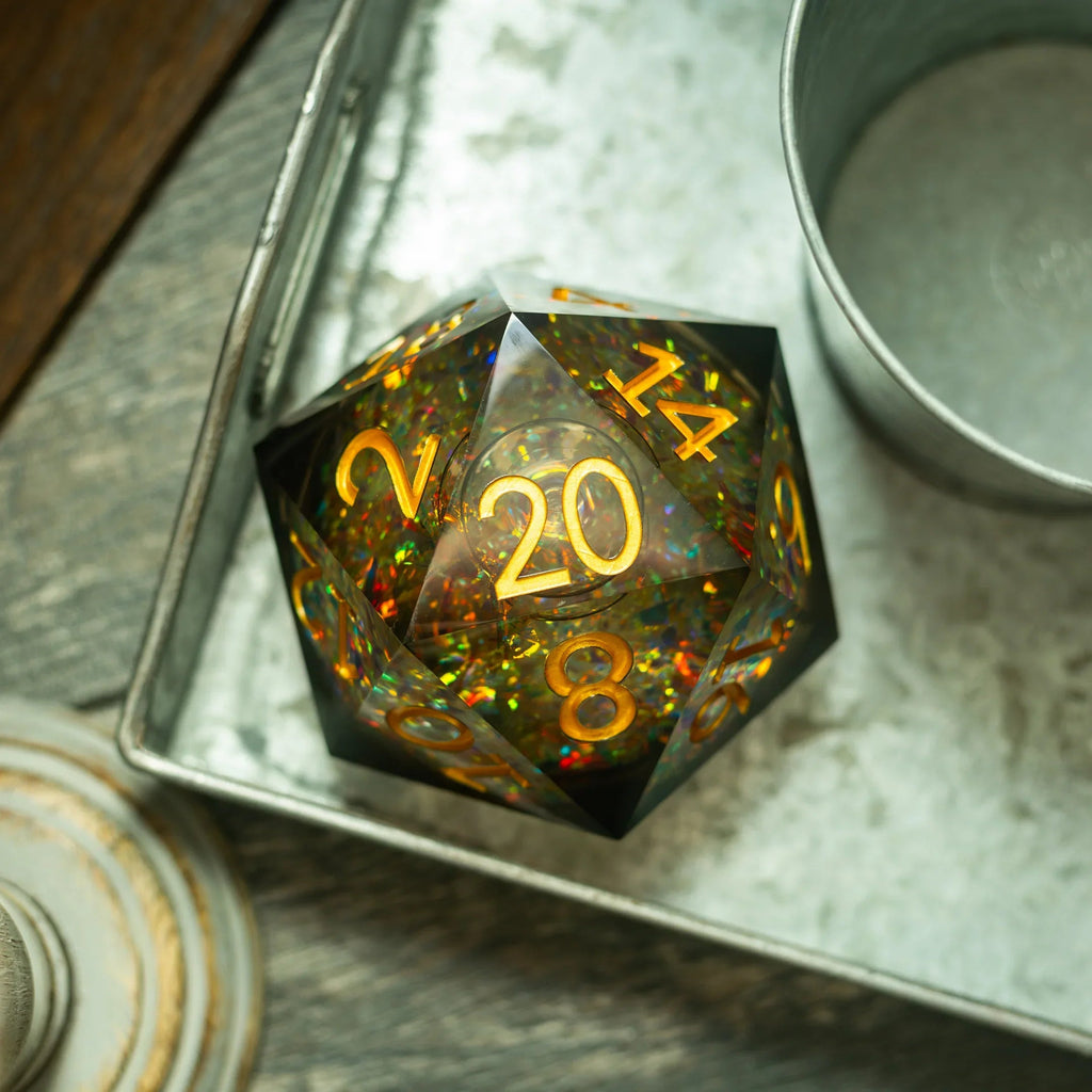 Massive Dark Black And Foil Liquid Core 95MM Chonk Handmade Resin Dice And Box - The misfit market