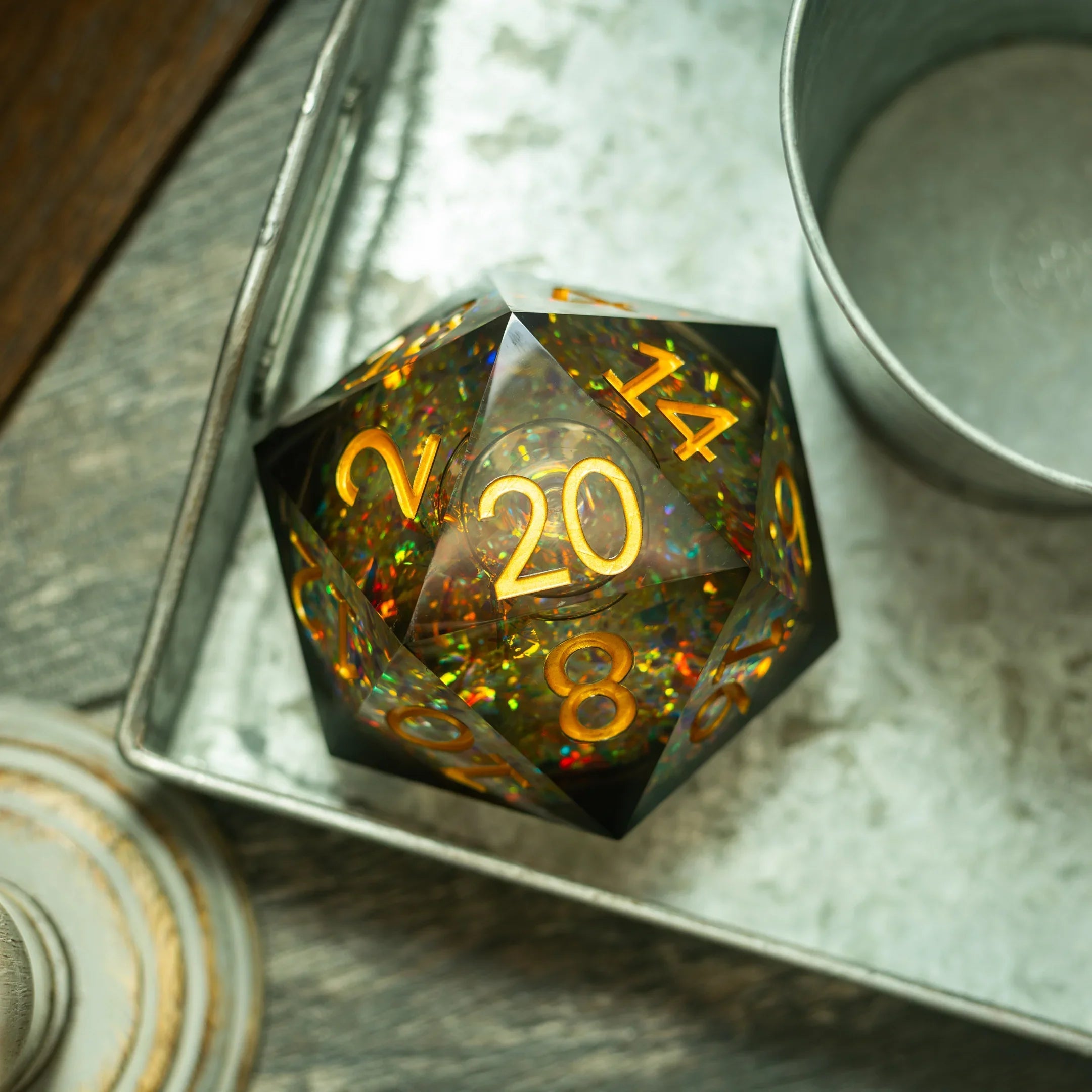 Massive Dark Black And Foil Liquid Core 95MM Chonk Handmade Resin Dice And Box - The misfit market