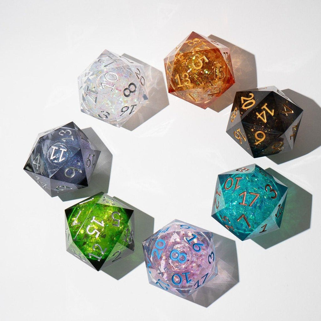 Massive Gold And Glitter Fireball Liquid Core 95MM Chonk Handmade Resin Dice And Box - The misfit market