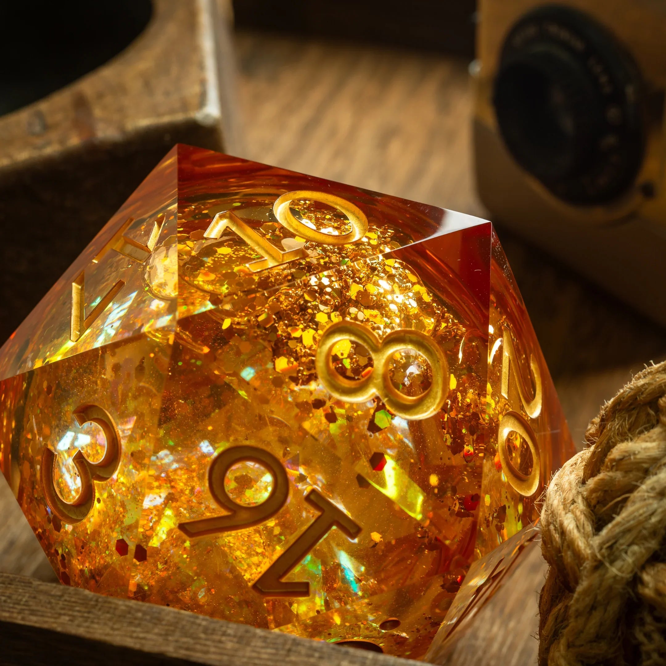 Massive Gold And Glitter Fireball Liquid Core 95MM Chonk Handmade Resin Dice And Box - The misfit market