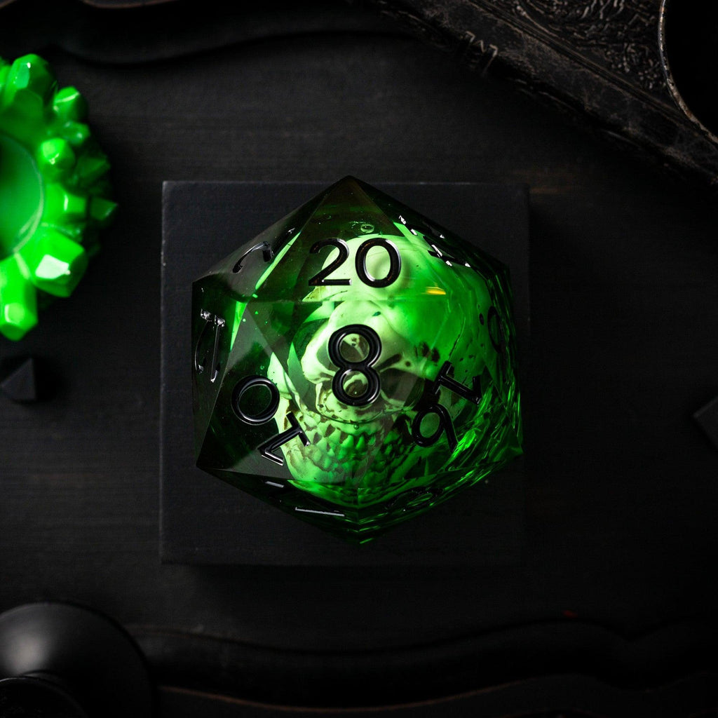 Massive Green Skull Liquid Core 95MM Chonk Handmade Resin Dice And Box - The misfit market