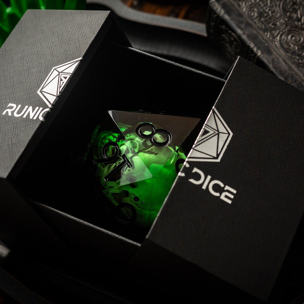 Massive Green Skull Liquid Core 95MM Chonk Handmade Resin Dice And Box - The misfit market